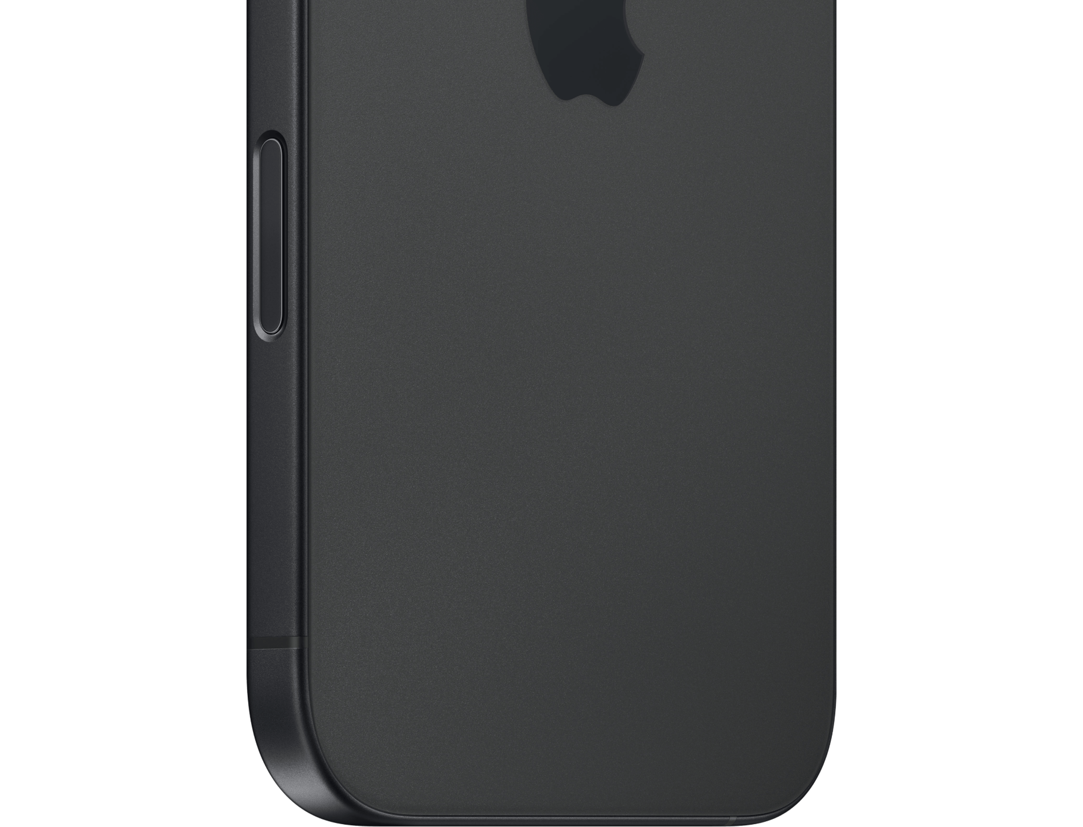 Detailansicht der Rückseite des Apple iPhone 16 Plus Schwarz.
