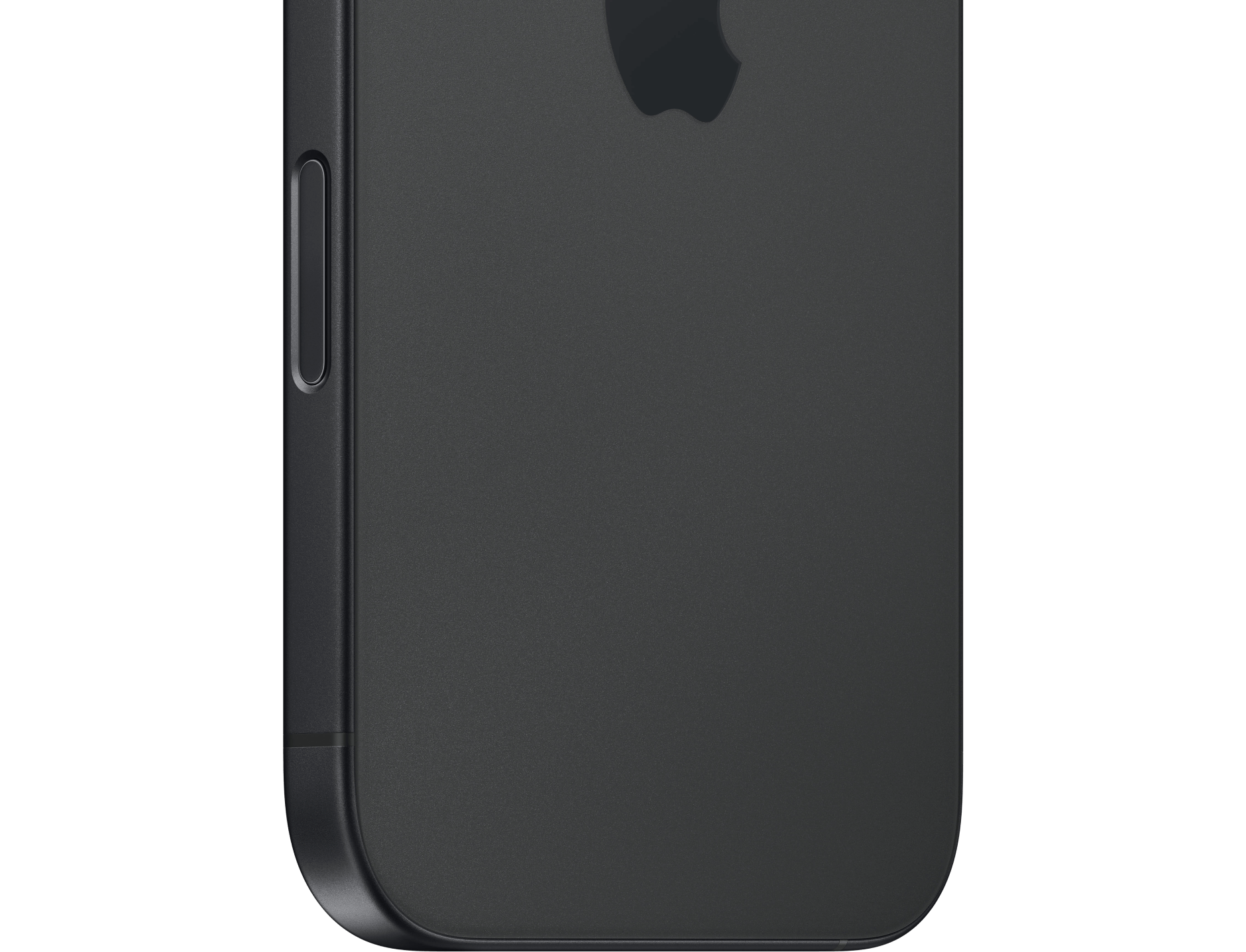 Detailansicht der Rückseite des Apple iPhone 16 Schwarz.