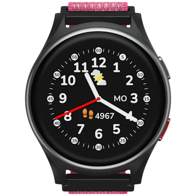 Vorderansicht Anio Kidswatch 6 Pink mit digitaler Uhranzeige. Vorderansicht Anio Kidswatch 6 Pink mit digitaler Uhranzeige.
