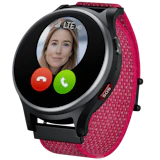 Schräge Vorderansicht Anio Kidswatch 6 Pink mit eingehendem Anruf. Schräge Vorderansicht Anio Kidswatch 6 Pink mit eingehendem Anruf.