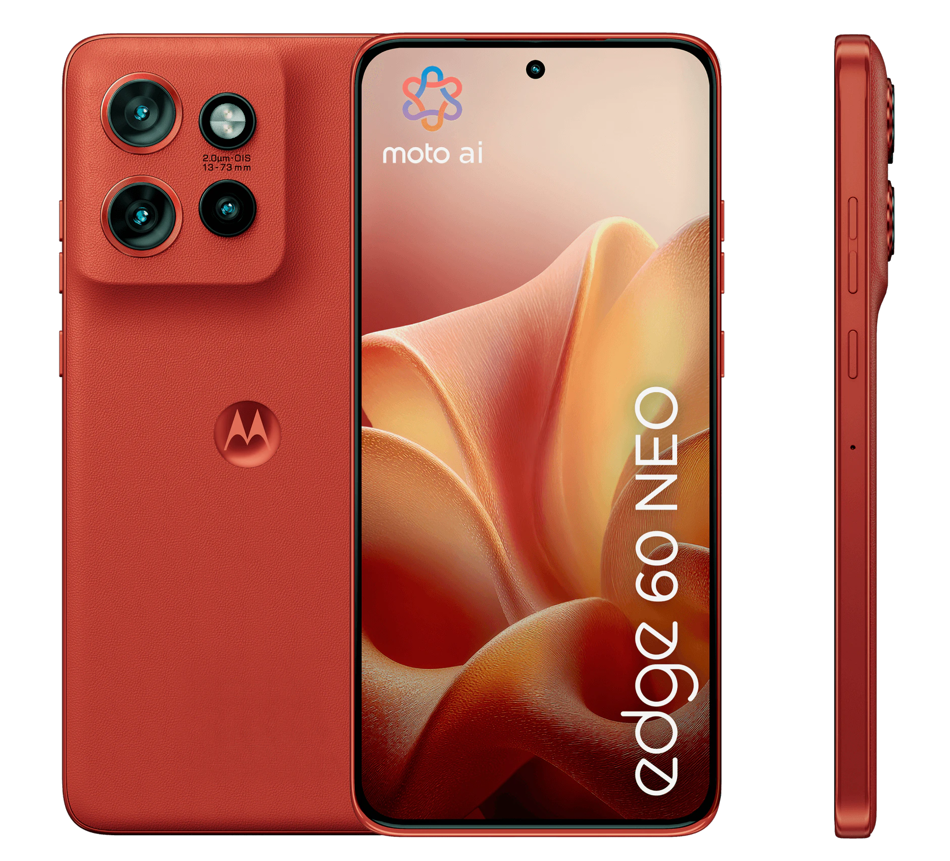 Highlight Bild vom Gerät Vorder-, Rück- und Seitenansicht Motorola 60 Neo in Poinciana.