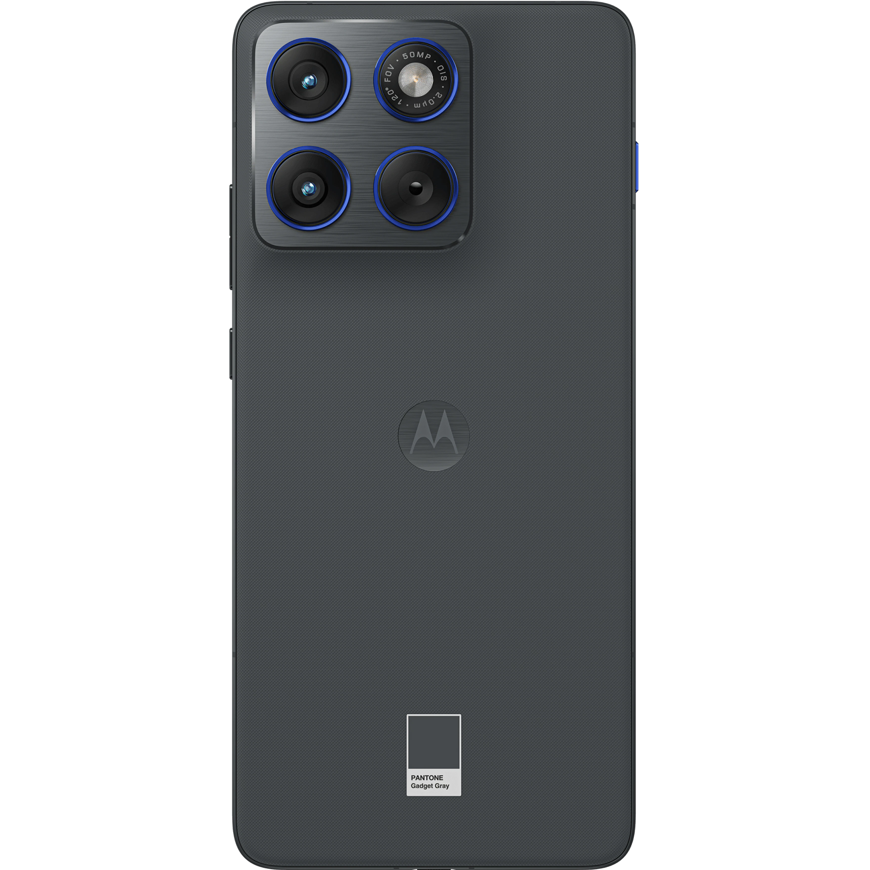 Rückansicht Motorola Edge 70 in Dunkelgrau.