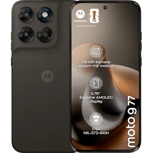 Rück- und Vorderansicht moto g77 in der Farbe Black Olive.