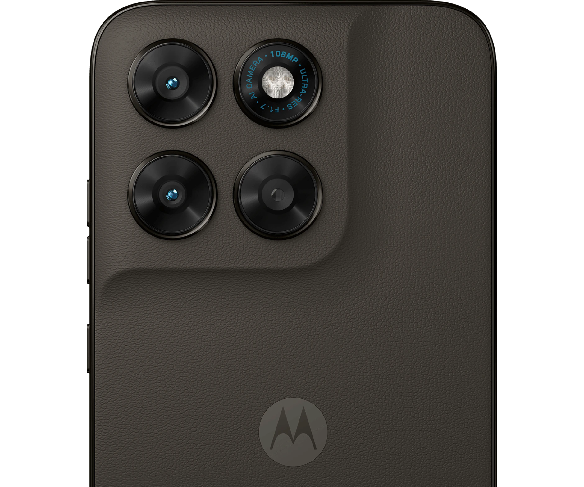 Rückansicht moto g77 in der Farbe Black Olive.