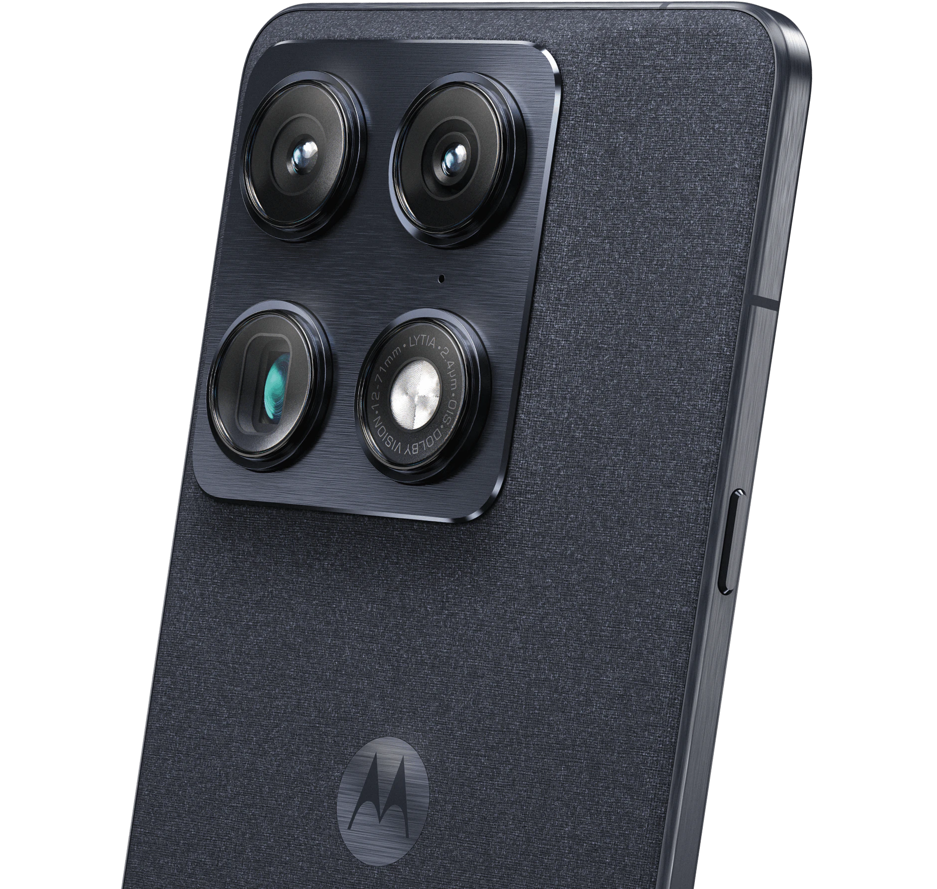 Rückansicht mit Fokus auf die Kamera vom Motorola Signature in der Farbe Carbon.