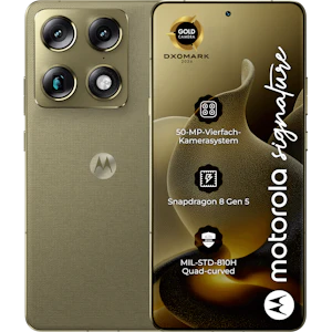 Rück- und Vorderansicht Motorola Signature in der Farbe Martini Olive.