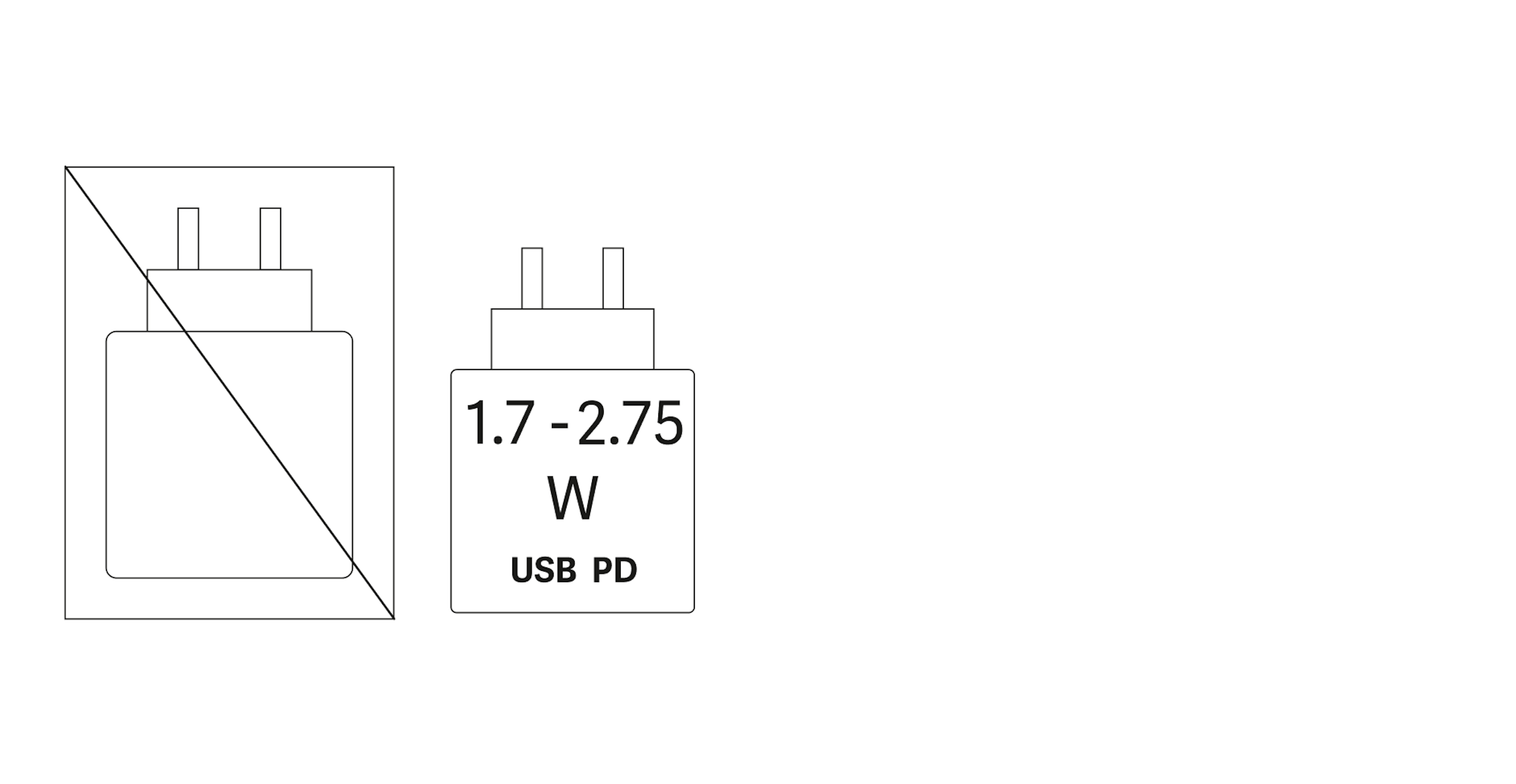Highlight Bild vom Gerät Lieferung ohne Netzteil, Gerät wird mit 1.7 - 2.75 Watt USB Power Delivery geladen.