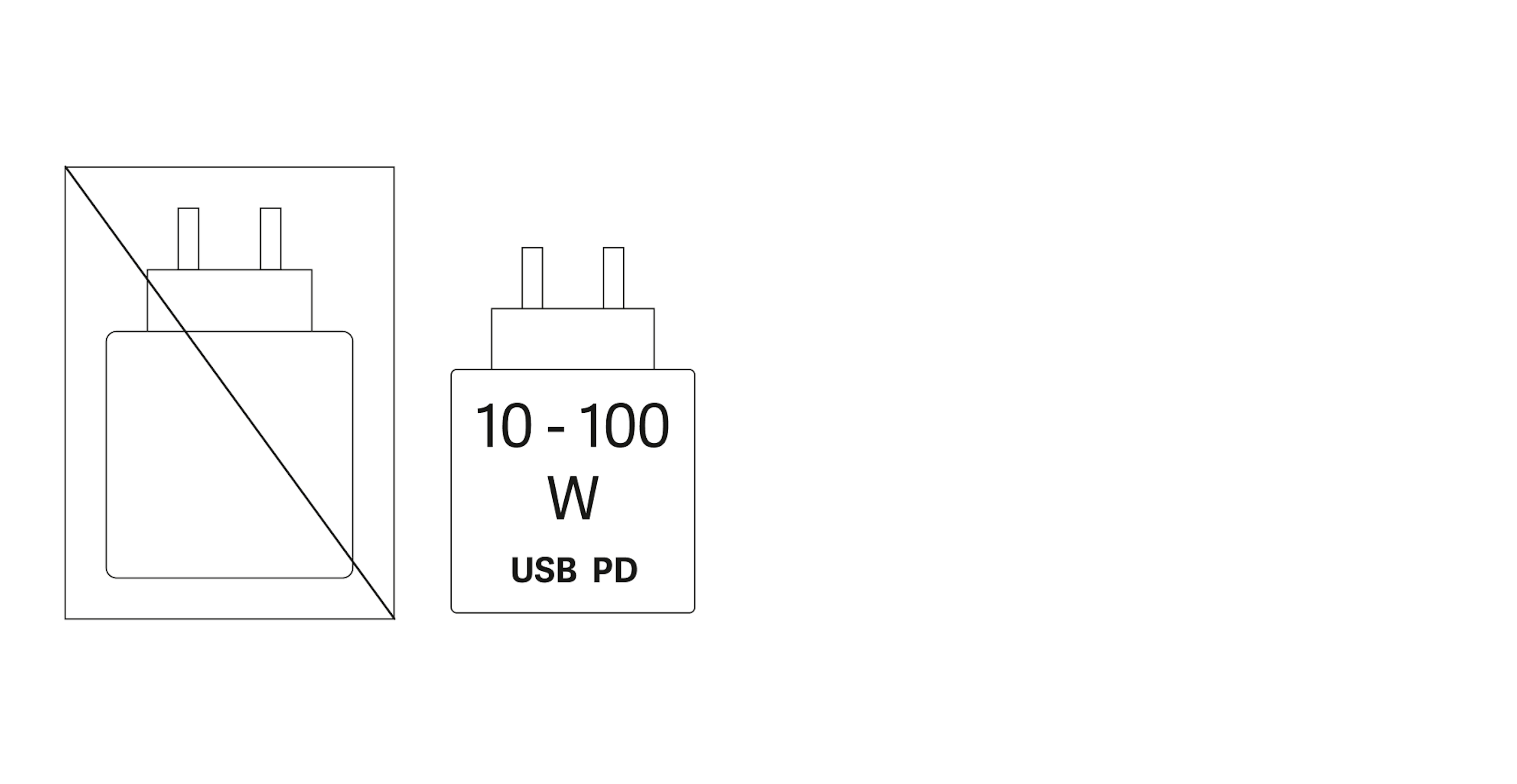 Lieferung ohne Netzteil, Gerät wird mit 10 - 100 Watt USB Power Delivery geladen.