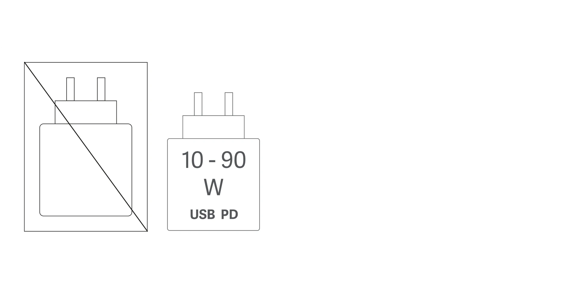 Highlight Bild vom Gerät Lieferung ohne Netzteil, Gerät wird mit 10 - 90 Watt USB Power Delivery geladen.