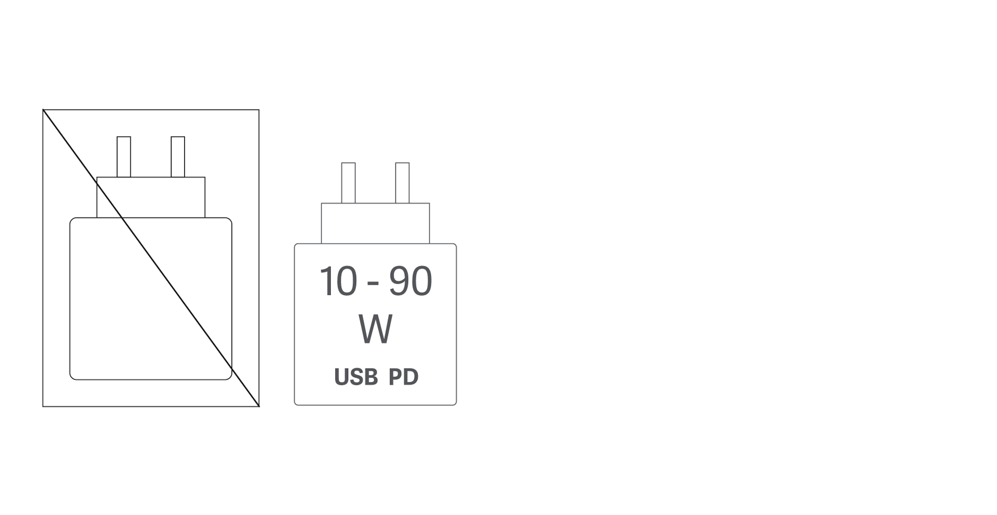 Lieferung ohne Netzteil, Gerät wird mit 10 - 90 Watt USB Power Delivery geladen.