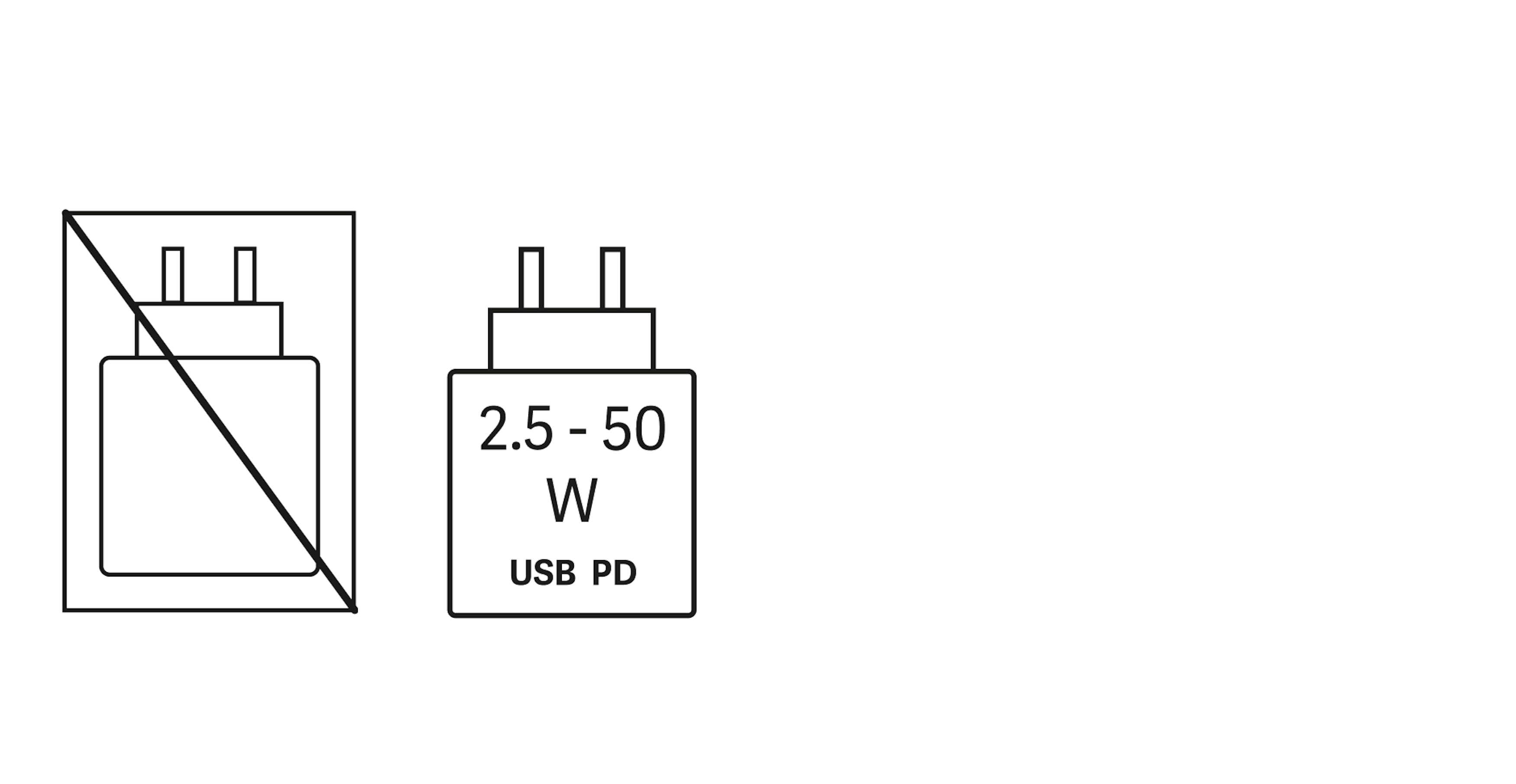 Lieferung ohne Netzteil, Gerät wird mit 2,5 - 50 Watt USB Power Delivery geladen.