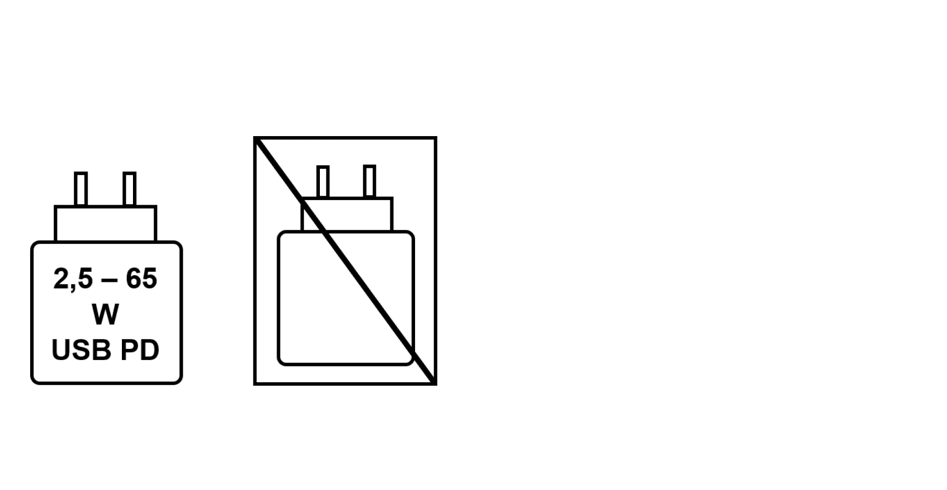 Highlight Bild vom Gerät Lieferung ohne Netzteil, Gerät wird mit 2,5 - 65 Watt USB Power Delivery geladen.