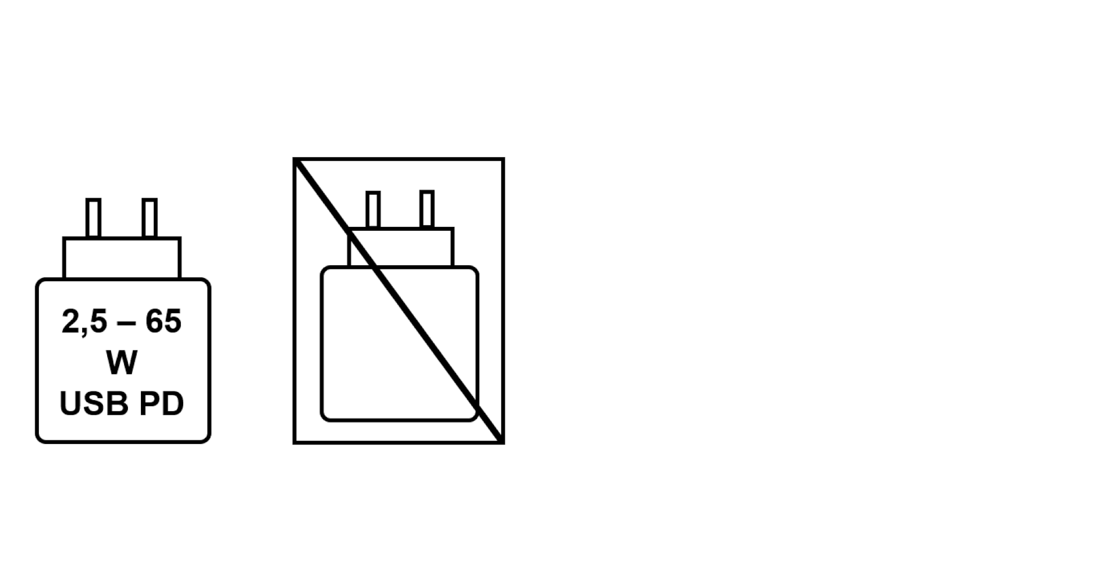 Highlight Bild vom Gerät Lieferung ohne Netzteil, Gerät wird mit 2,5 - 65 Watt USB Power Delivery geladen.