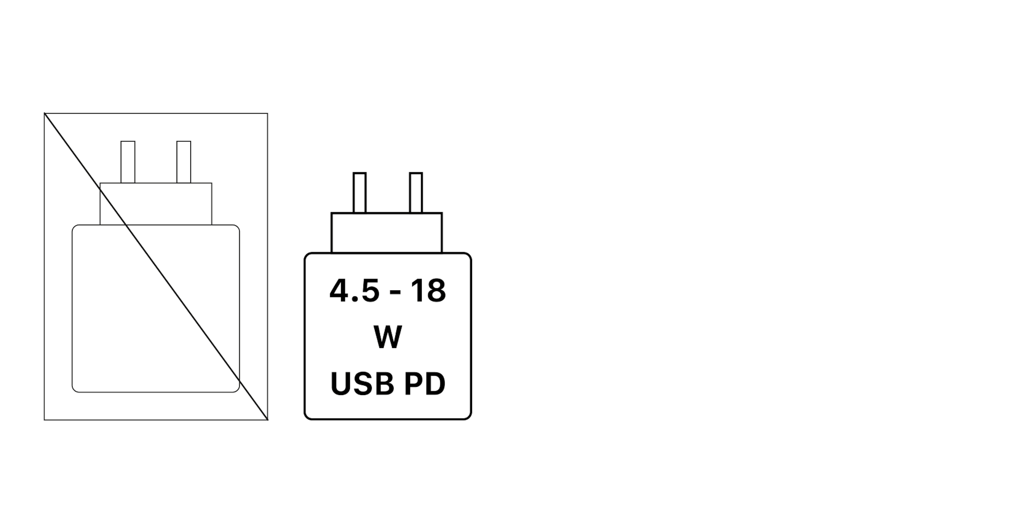 Lieferung ohne Netzteil, Gerät wird mit 4,5 - 18 Watt USB Power Delivery geladen.