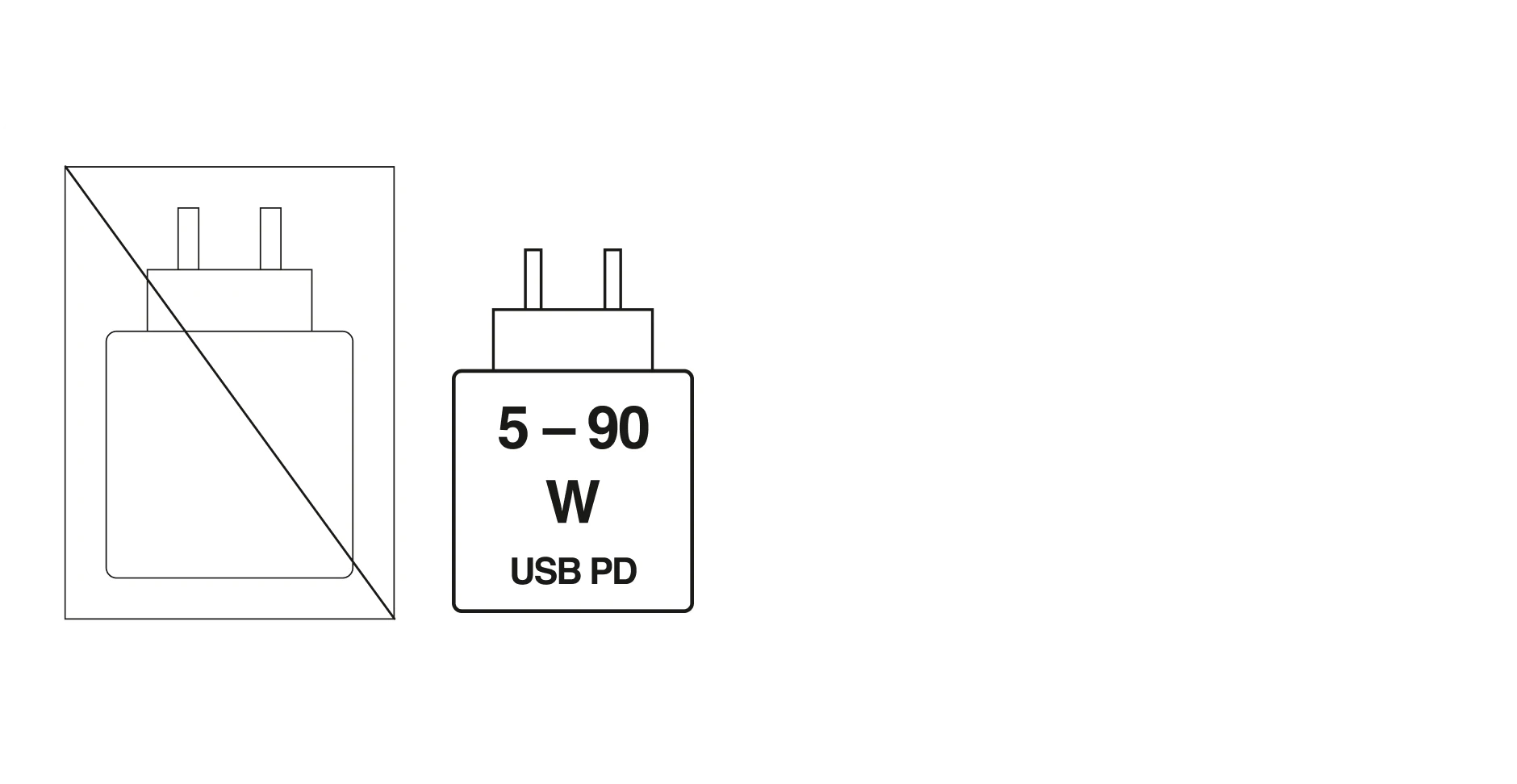 Lieferung ohne Netzteil, Gerät wird mit 5 - 90 Watt USB Power Delivery geladen.
