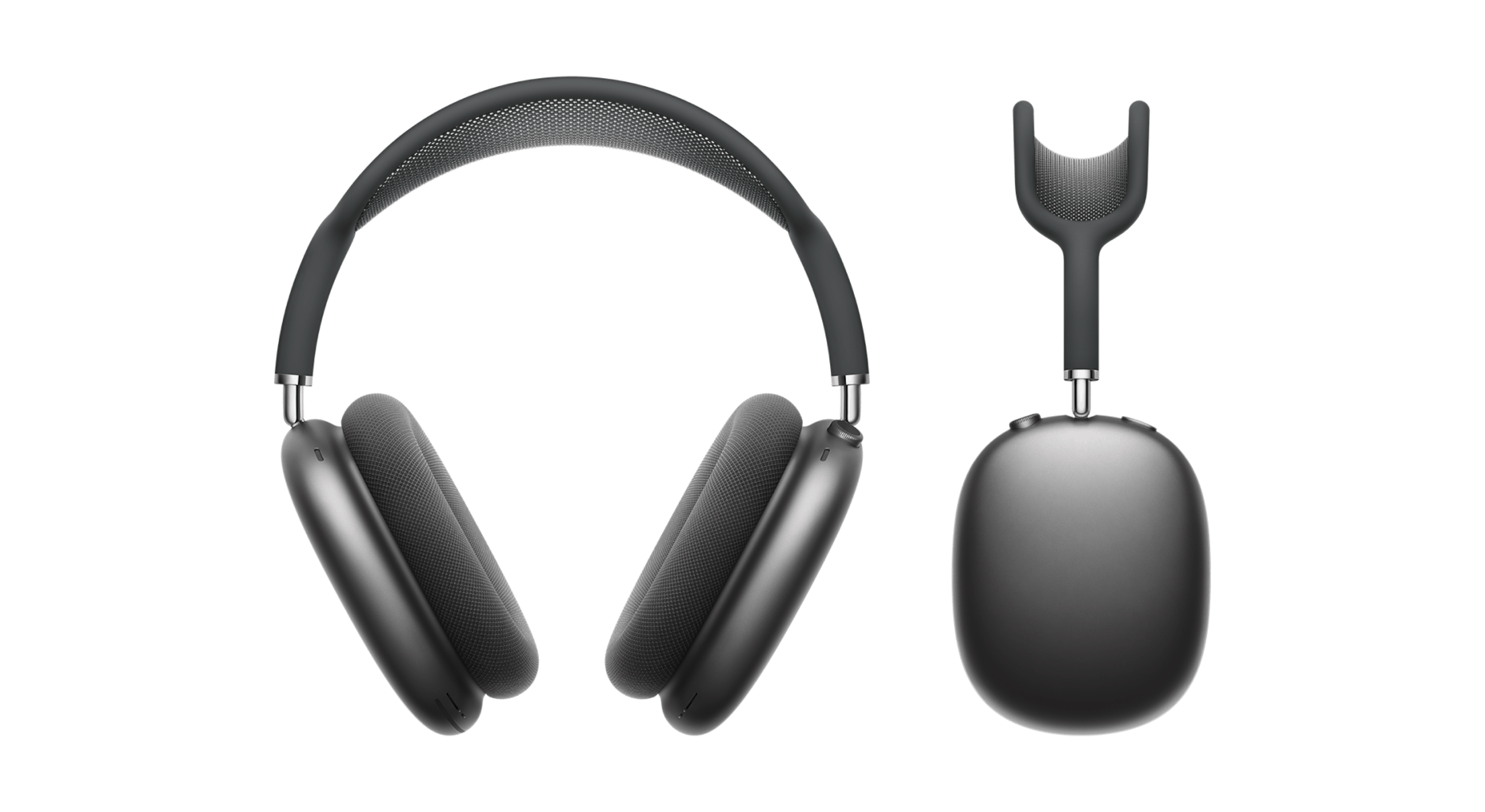 Highlight Bild vom Gerät Apple Airpods Max in Schwarz. Frontale und seitliche Ansicht.