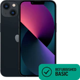 Vorder- und Rückansicht Apple iPhone 13 Schwarz. Refurbished Basic.