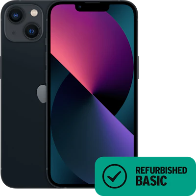 Vorder- und Rückansicht Apple iPhone 13 Schwarz. Refurbished Basic.