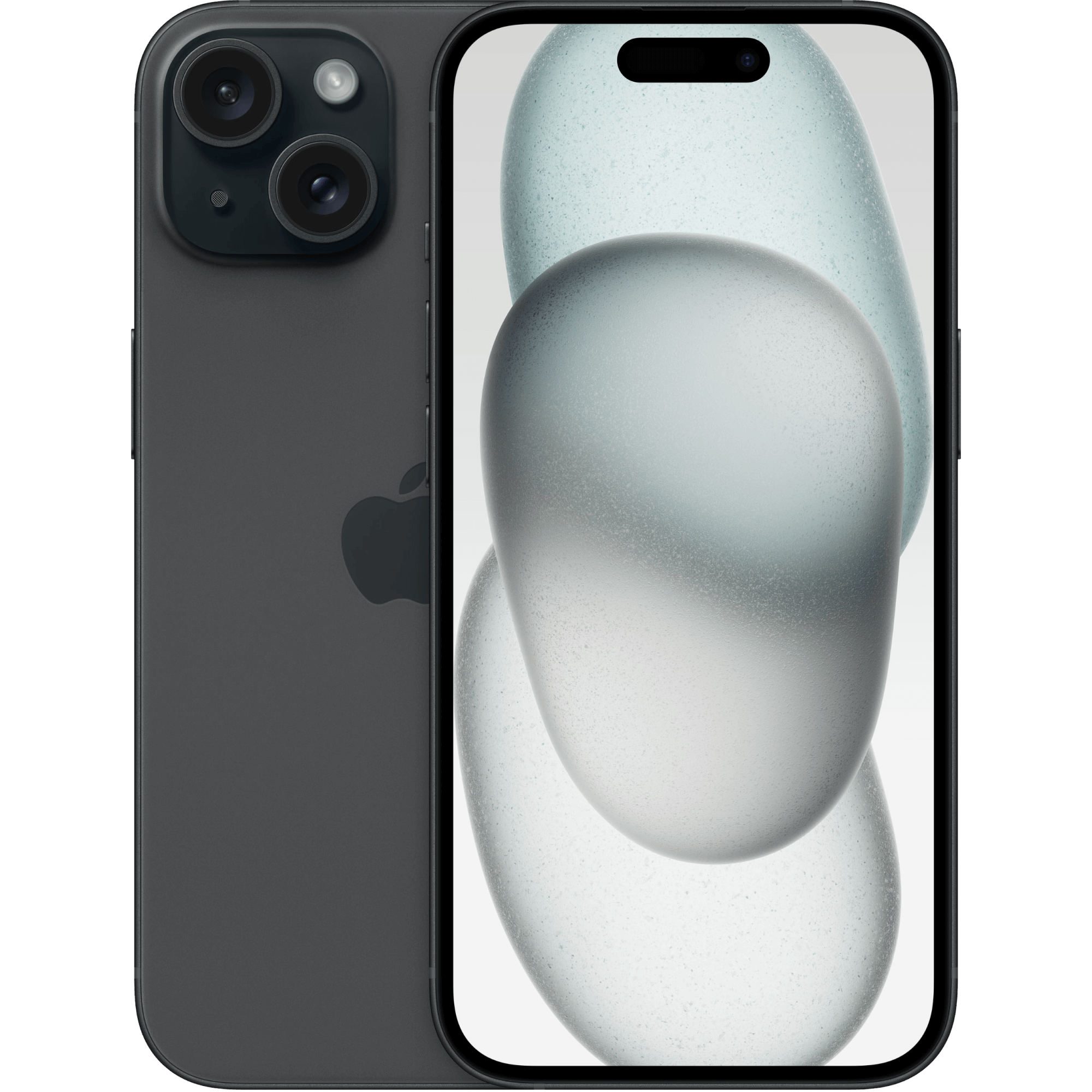 Vorder- und Rückansicht Apple iPhone 15 Schwarz.