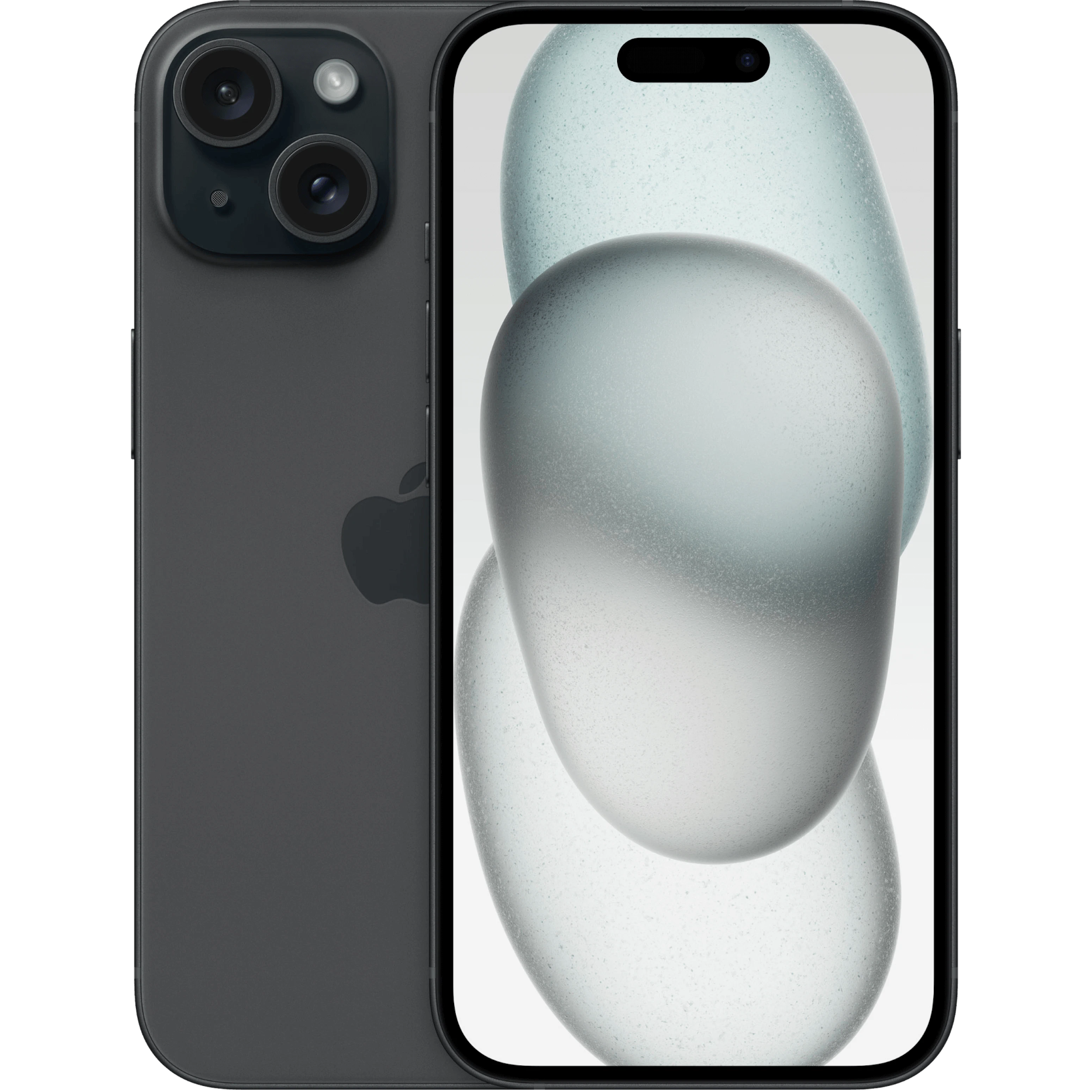 Vorder- und Rückansicht Apple iPhone 15 Schwarz.