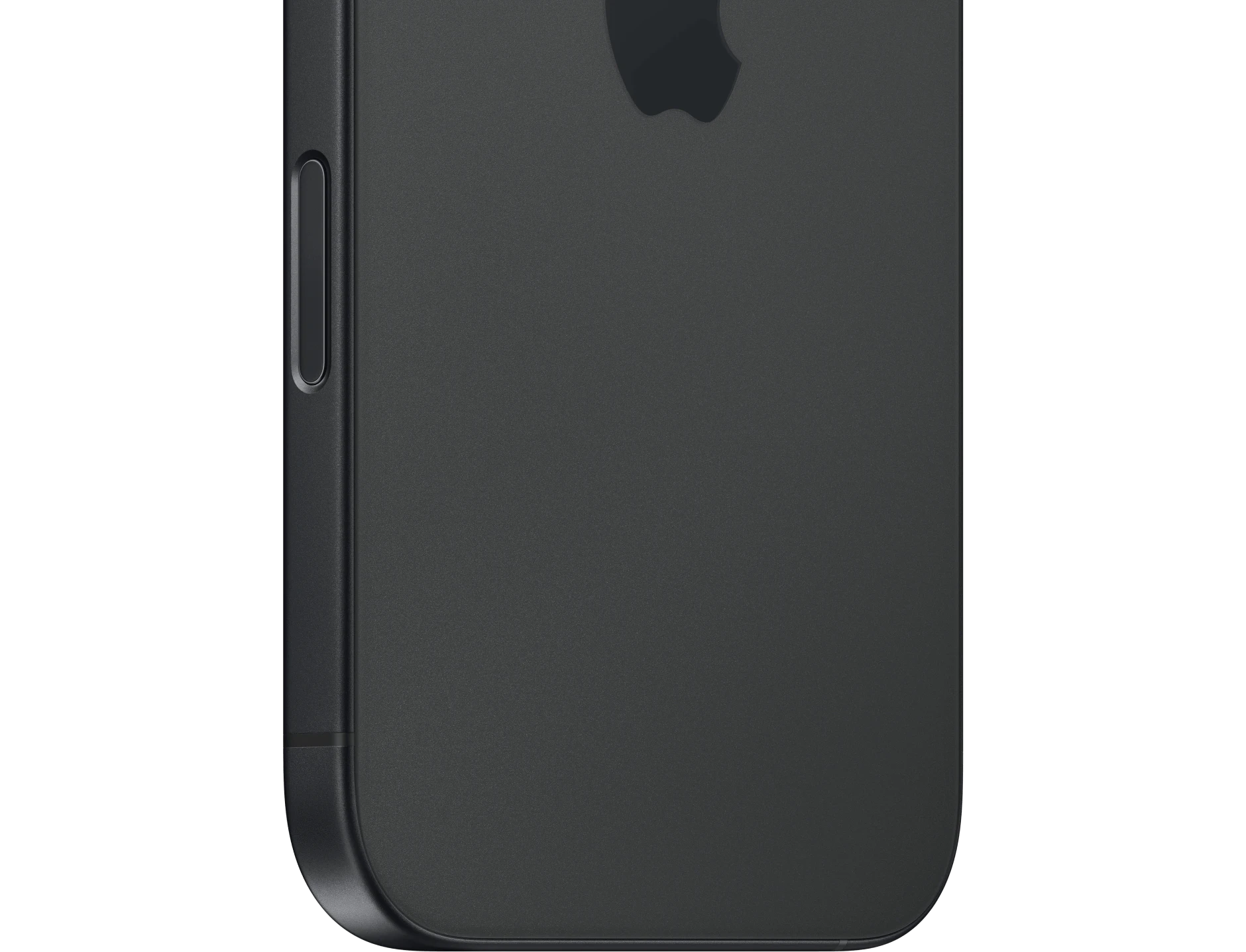 Detailansicht der Rückseite des Apple iPhone 16 Schwarz.