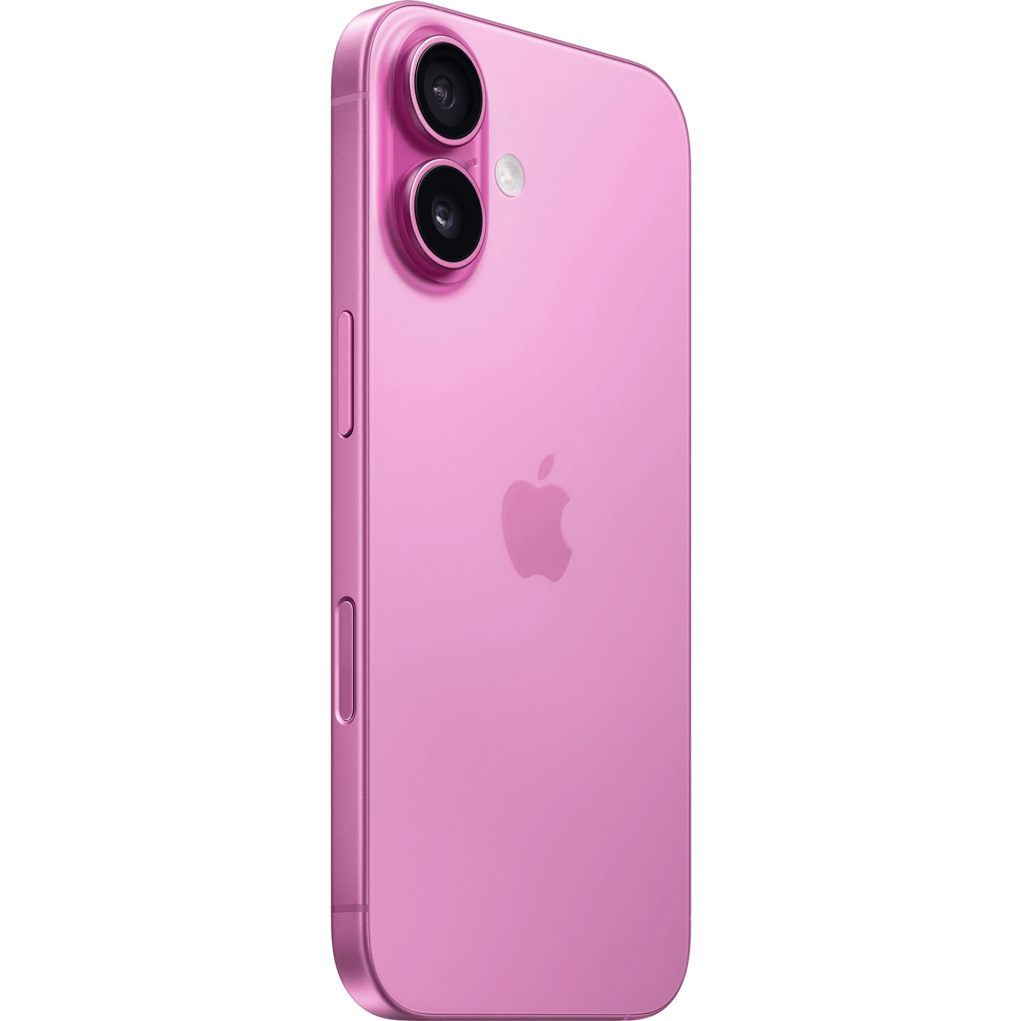 Schräge Rückansicht Apple iPhone 16 Pink.