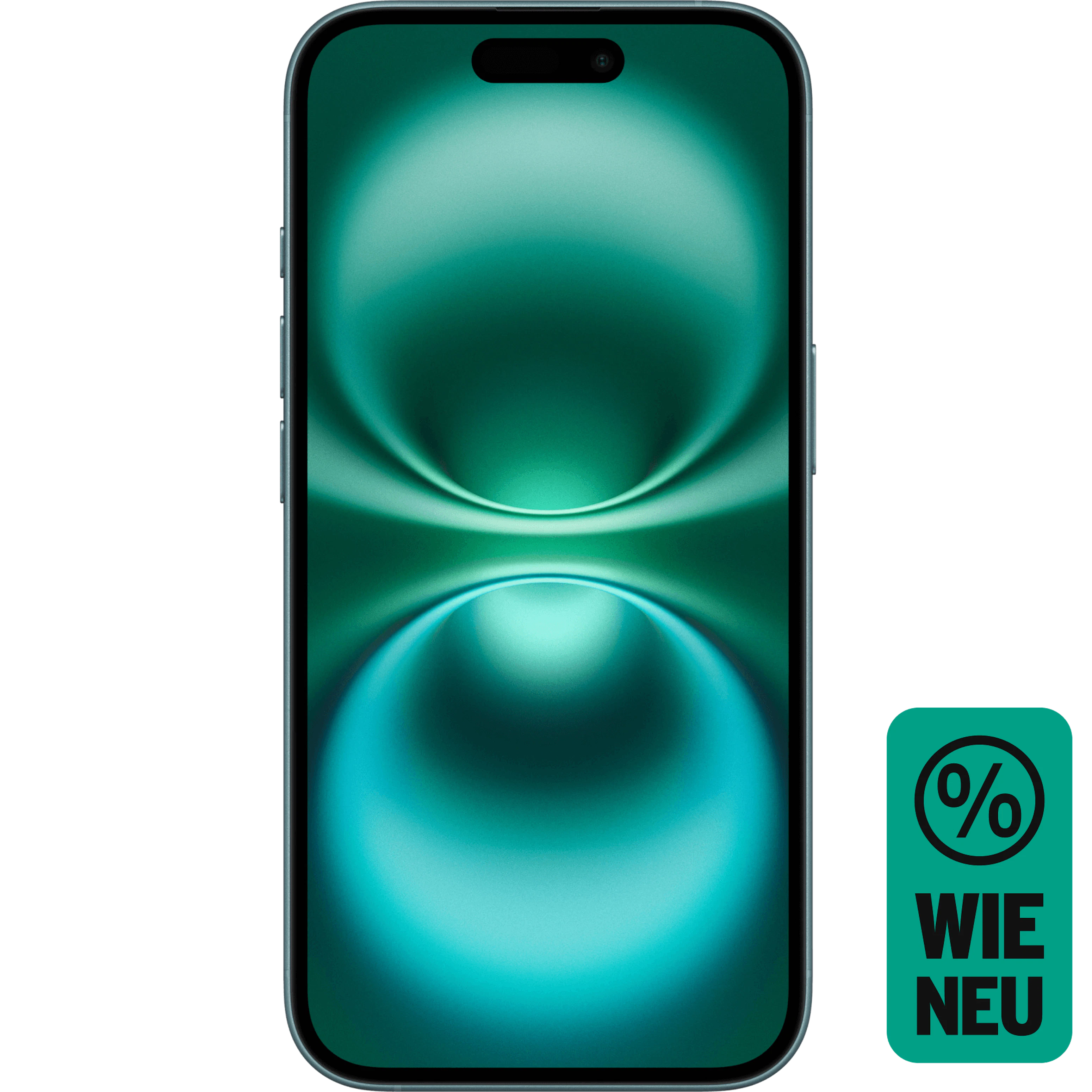 Vorderansicht Apple iPhone 16 Blaugrün. Wie neu.