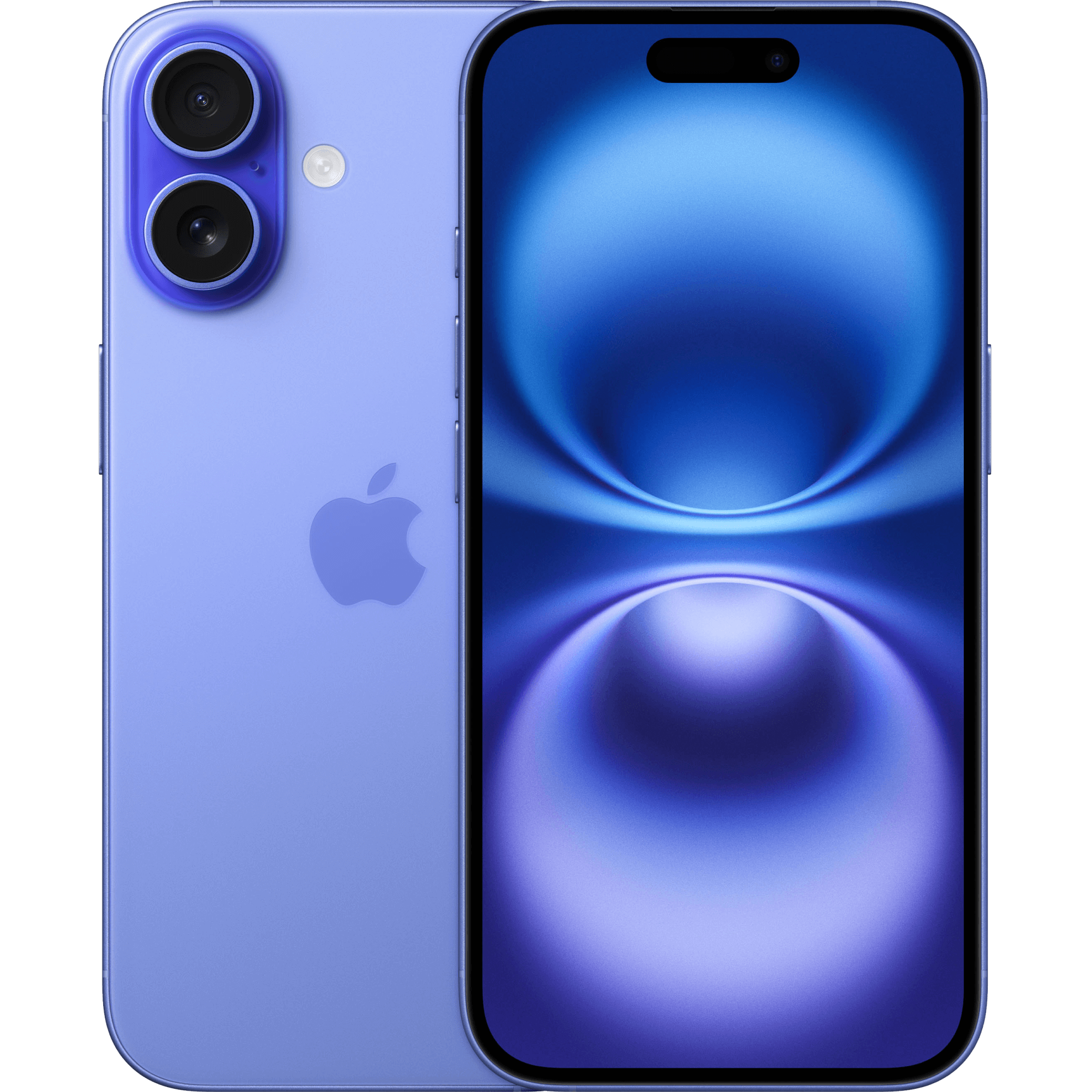 Vorder- und Rückansicht Apple iPhone 16 Ultramarin.