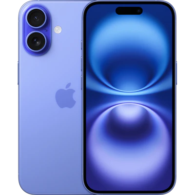 Vorder- und Rückansicht Apple iPhone 16 Ultramarin. Vorder- und Rückansicht Apple iPhone 16 Ultramarin.