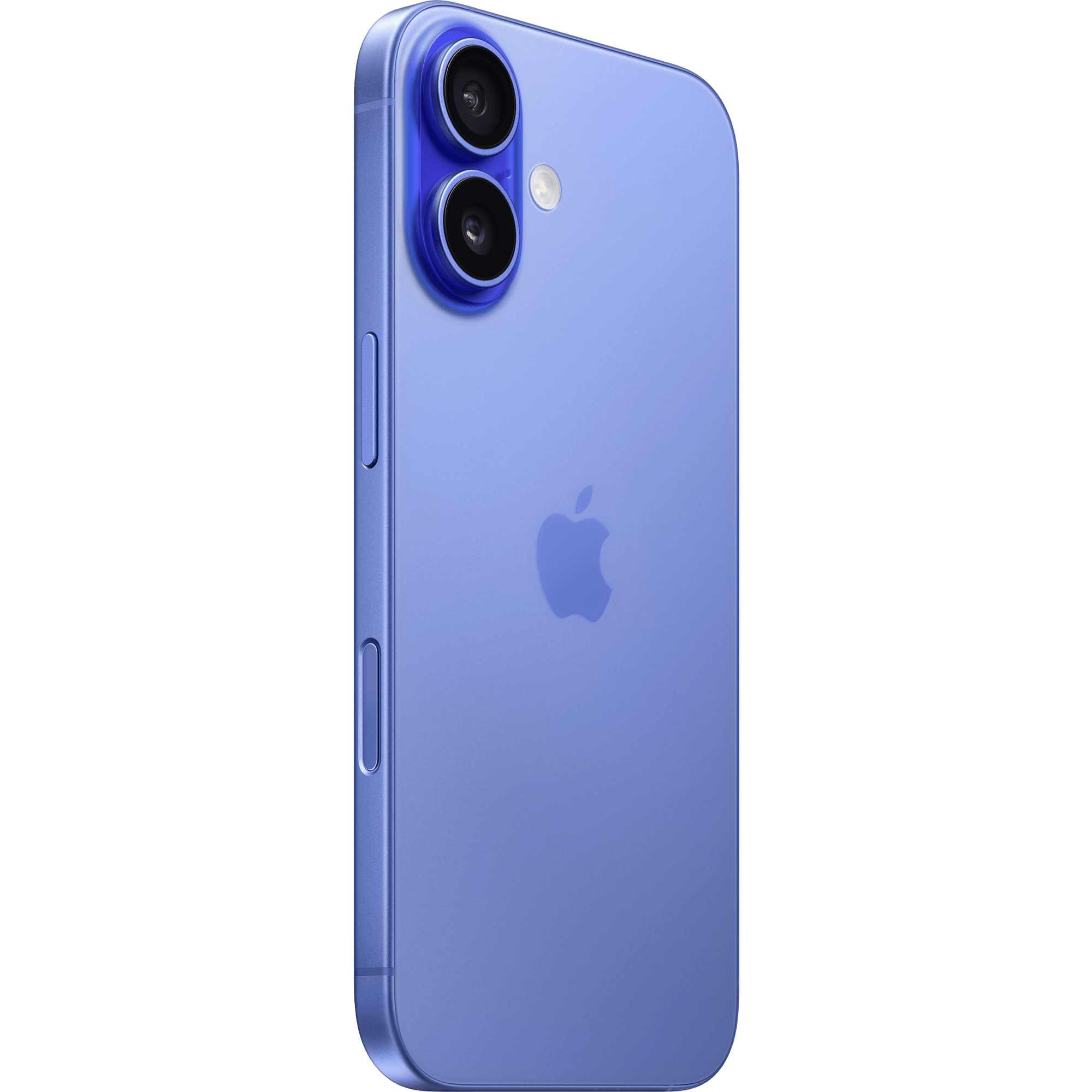 Schräge Rückansicht Apple iPhone 16 Ultramarin.