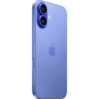 Schräge Rückansicht Apple iPhone 16 Ultramarin. Schräge Rückansicht Apple iPhone 16 Ultramarin.