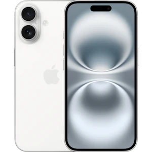 Vorder- und Rückansicht Apple iPhone 16 Weiß. Vorder- und Rückansicht Apple iPhone 16 Weiß.