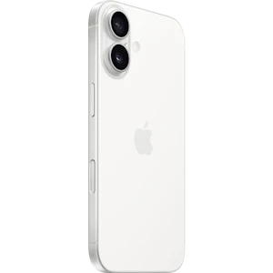 Schräge Rückansicht Apple iPhone 16 Weiß. Schräge Rückansicht Apple iPhone 16 Weiß.