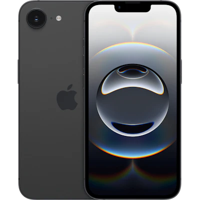 Vorder- und Rückansicht Apple iPhone 16e Schwarz. Vorder- und Rückansicht Apple iPhone 16e Schwarz.