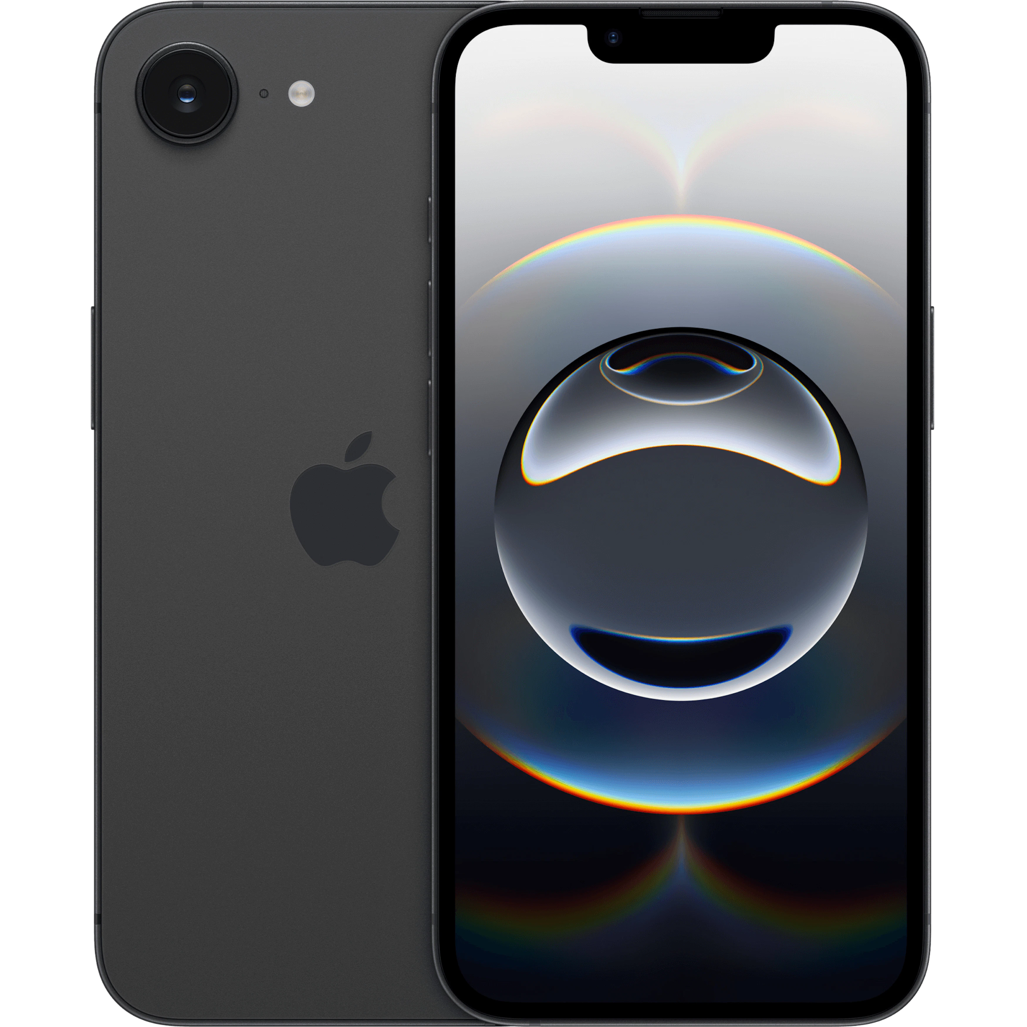 Vorder- und Rückansicht Apple iPhone 16e Schwarz. Vorder- und Rückansicht Apple iPhone 16e Schwarz.