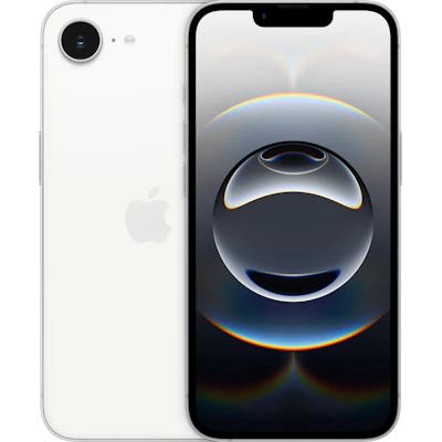 Vorder- und Rückansicht Apple iPhone 16e Weiß. Vorder- und Rückansicht Apple iPhone 16e Weiß.