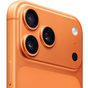 Angeschrägte Rückansicht Apple iPhone 17 Pro Max Cosmic Orange.