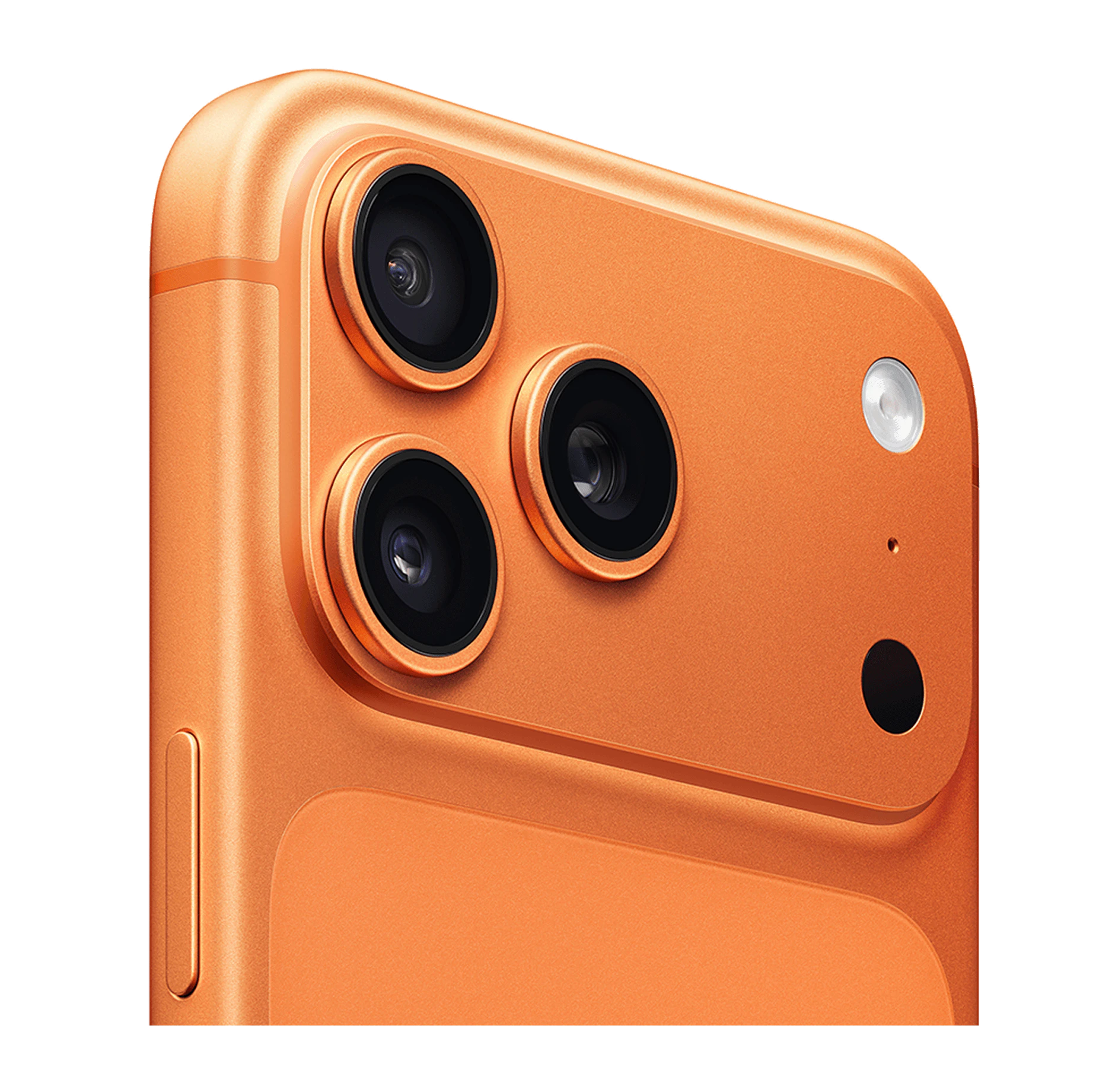 Highlight Bild vom Gerät Angeschrägte Rückansicht Apple iPhone 17 Pro Max Cosmic Orange.