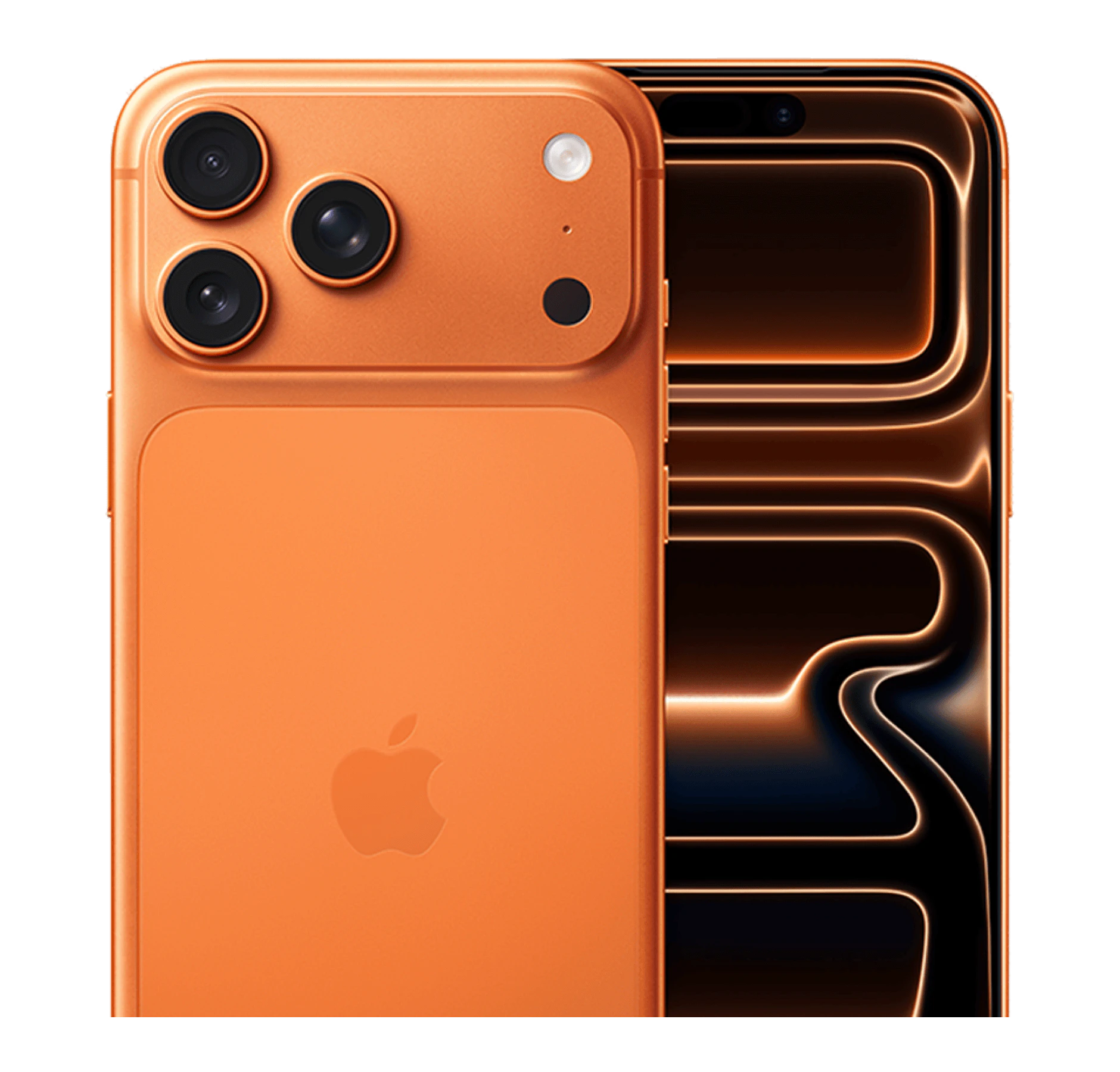 Highlight Bild vom Gerät Rück- & Frontansicht Apple iPhone 17 Pro Max Cosmic Orange.