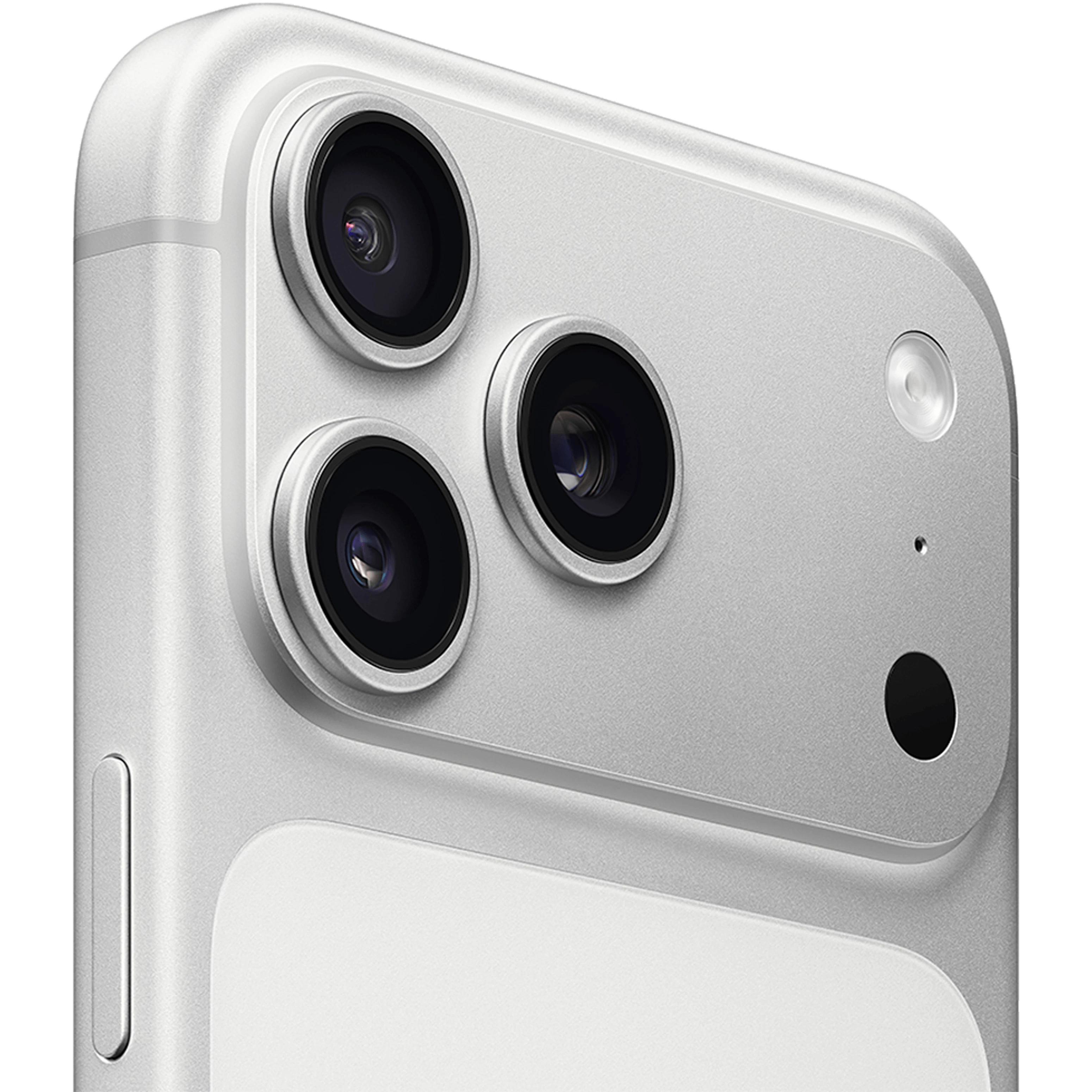 Angeschrägte Rückansicht Apple iPhone 17 Pro Max Silver.