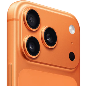 Angeschrägte Rückansicht Apple iPhone 17 Pro Cosmic Orange.