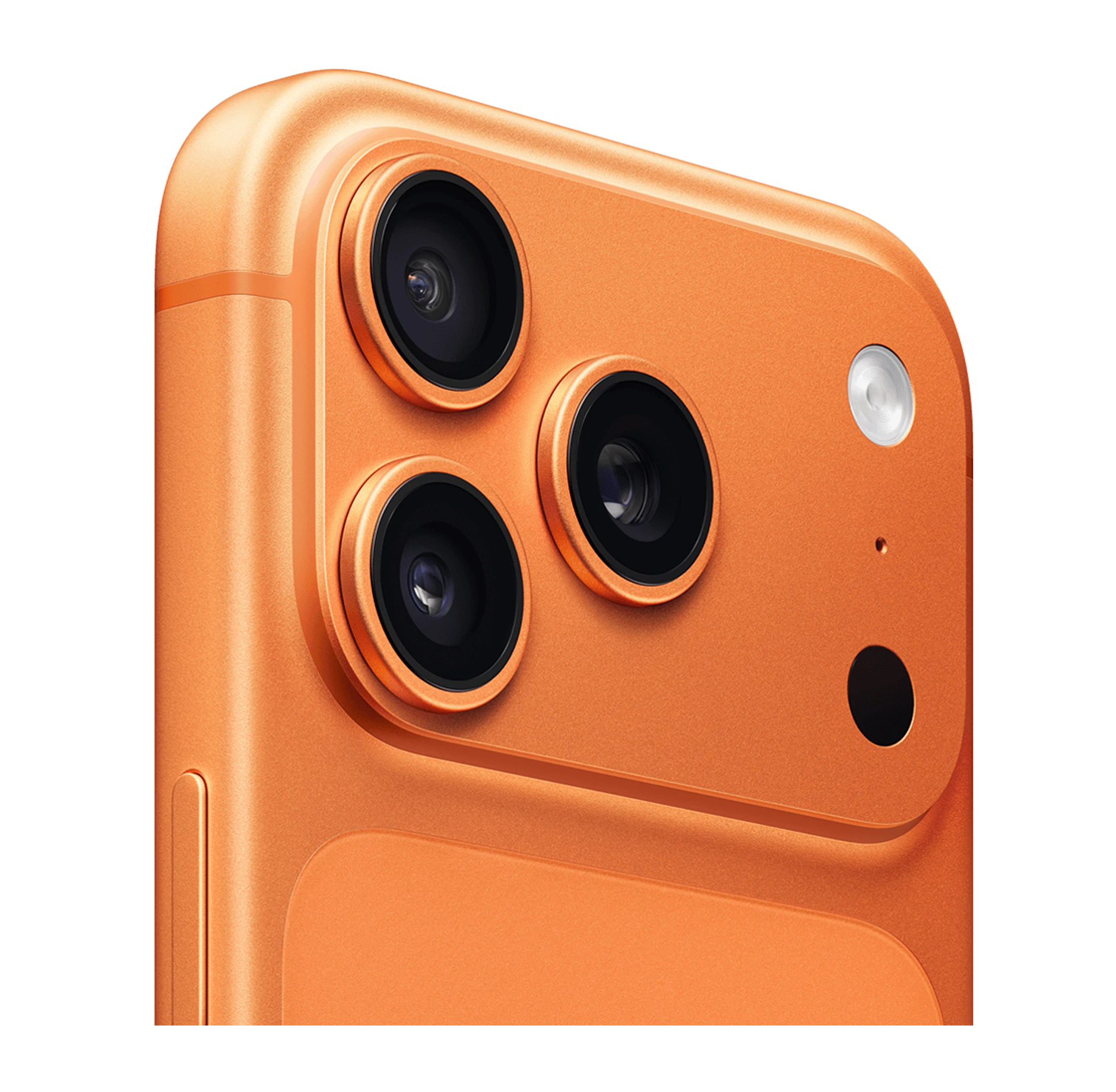 Highlight Bild vom Gerät Angeschrägte Rückansicht Apple iPhone 17 Pro Cosmic Orange.