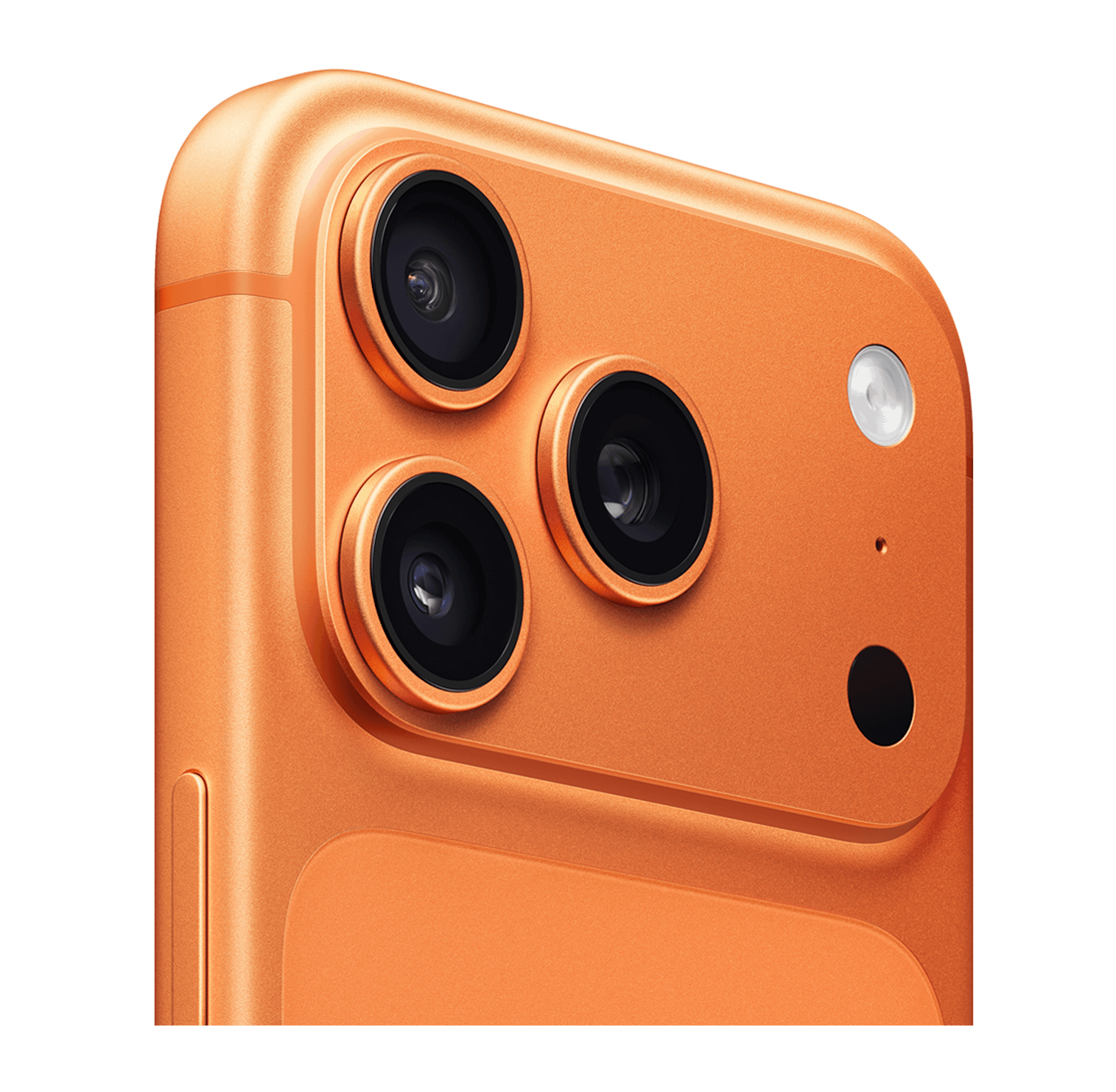 Highlight Bild vom Gerät Angeschrägte Rückansicht Apple iPhone 17 Pro Cosmic Orange.