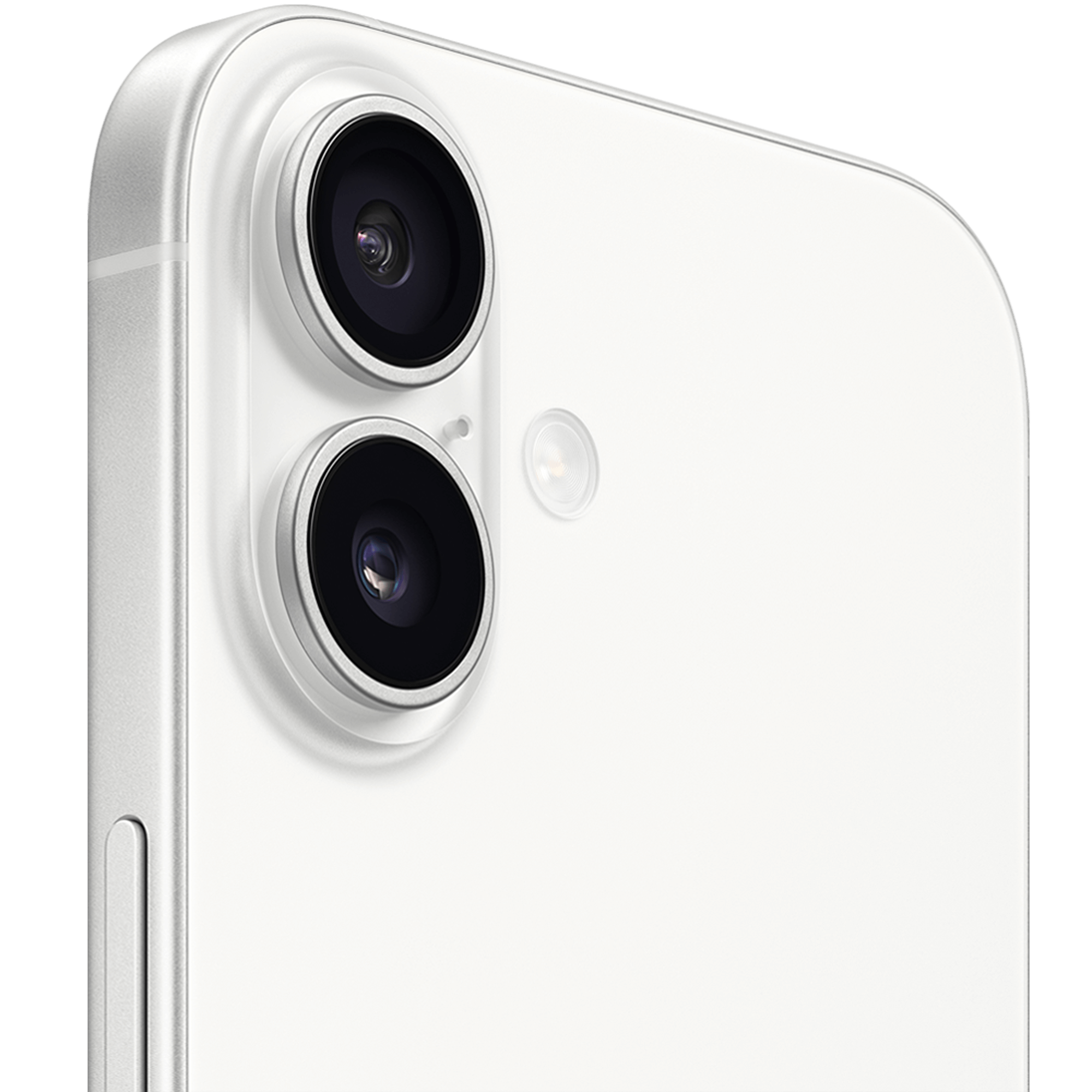 Angeschrägte Rückansicht Apple iPhone 17 White.