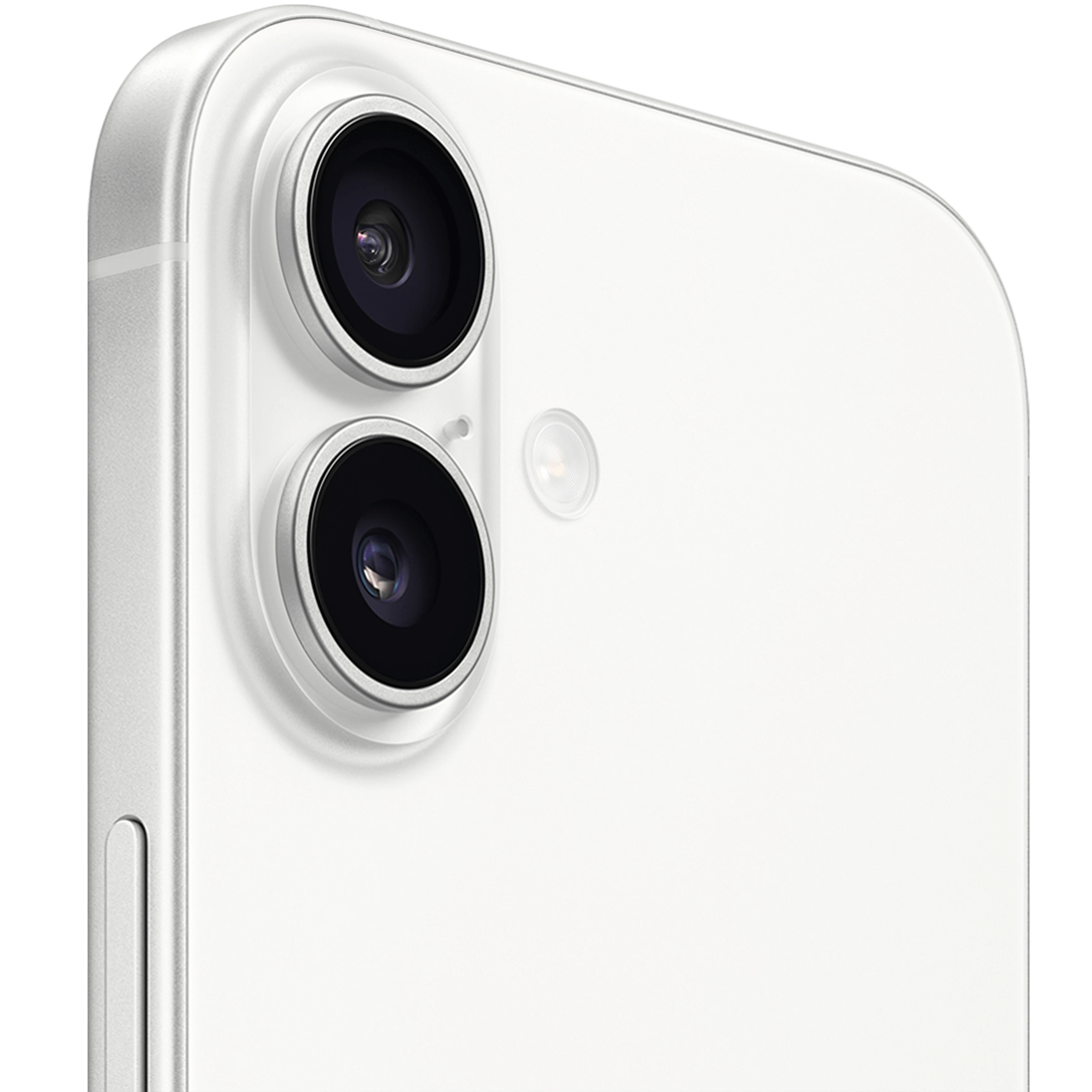 Angeschrägte Rückansicht Apple iPhone 17 White.