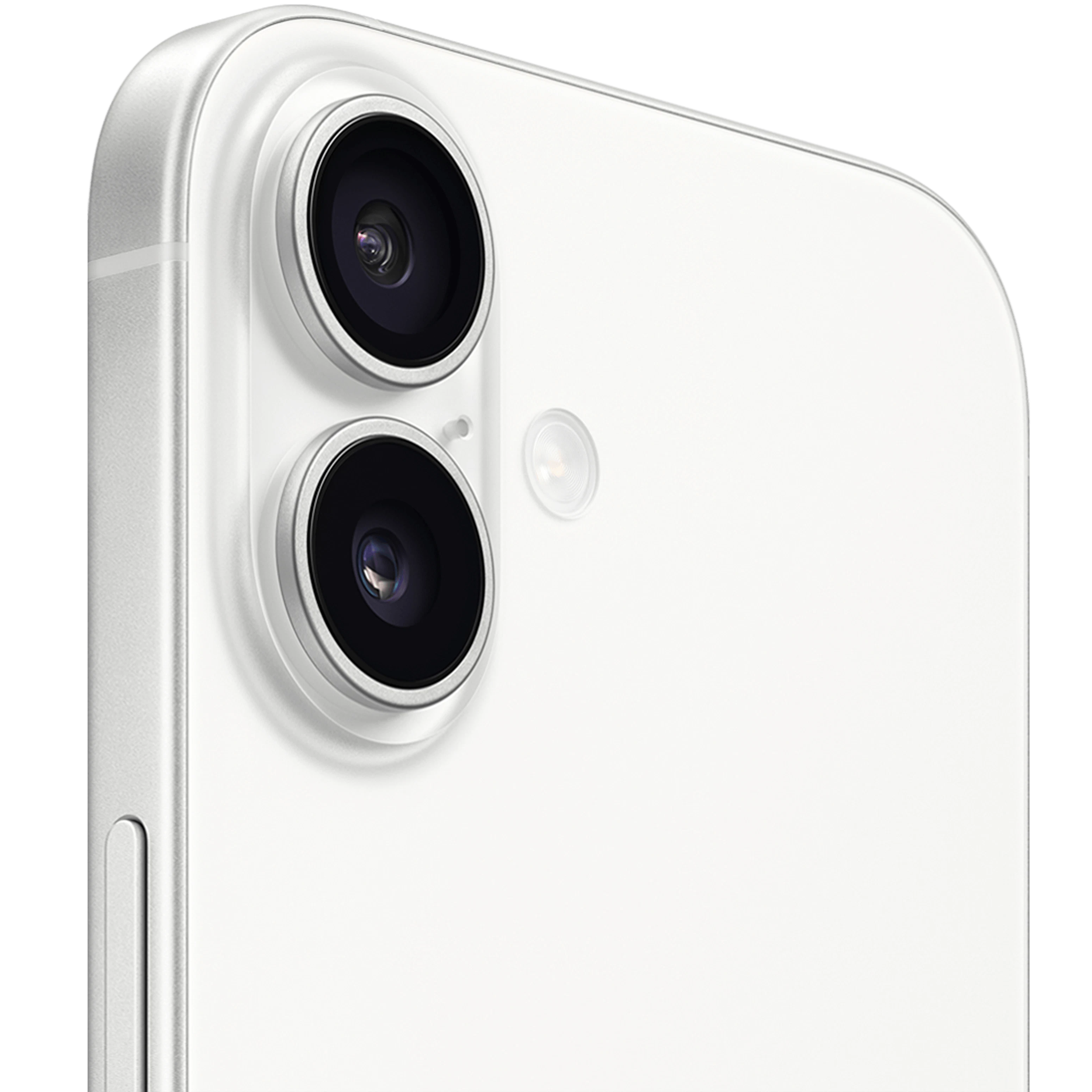 Angeschrägte Rückansicht Apple iPhone 17 White.