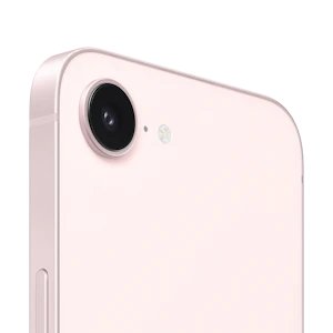 Rückansicht iPhone 17e in pink mit Fokus auf Rückkamera.