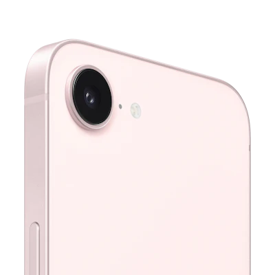 Rückansicht iPhone 17e in pink mit Fokus auf Rückkamera.