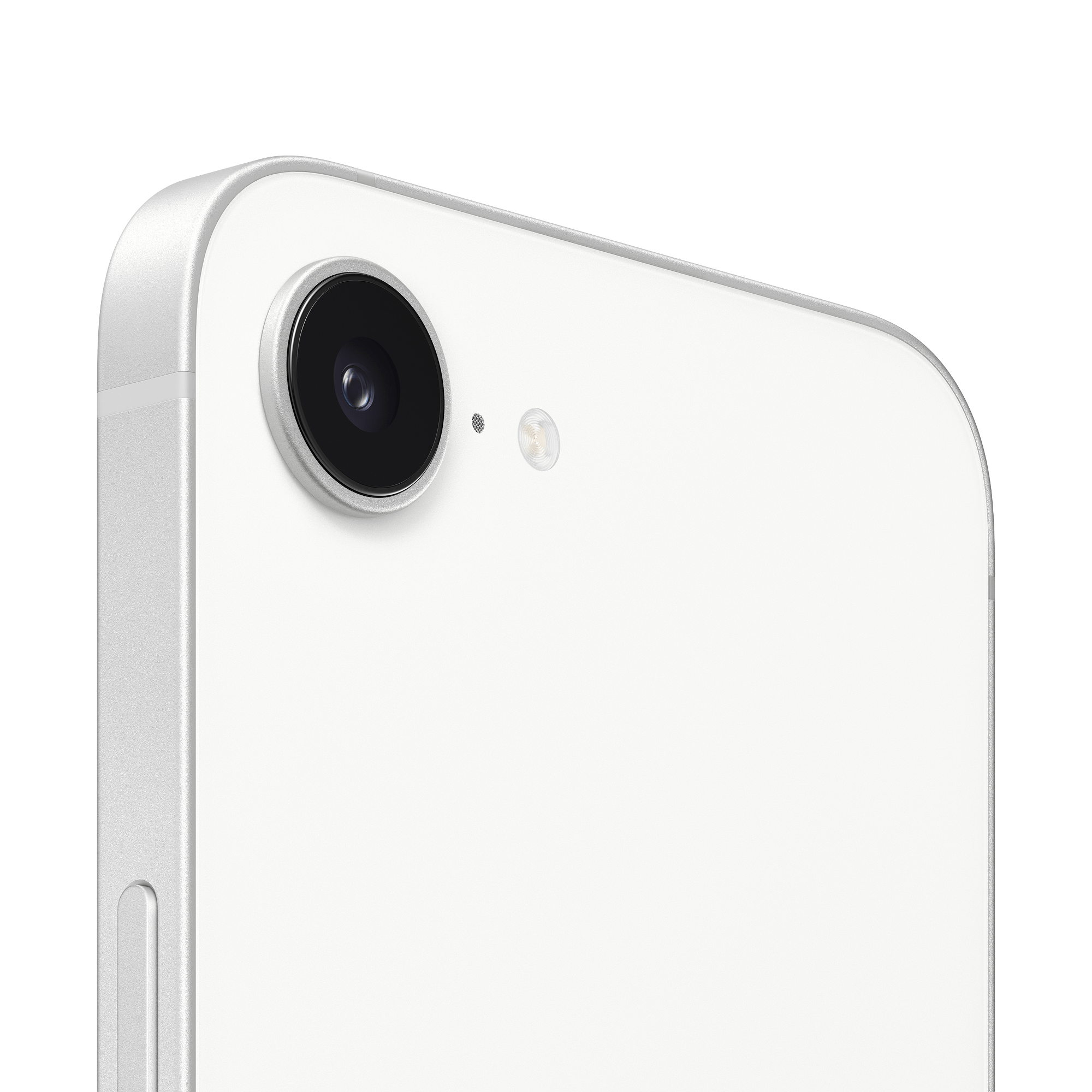 Rückansicht iPhone 17e in weiß mit Fokus auf Rückkamera.