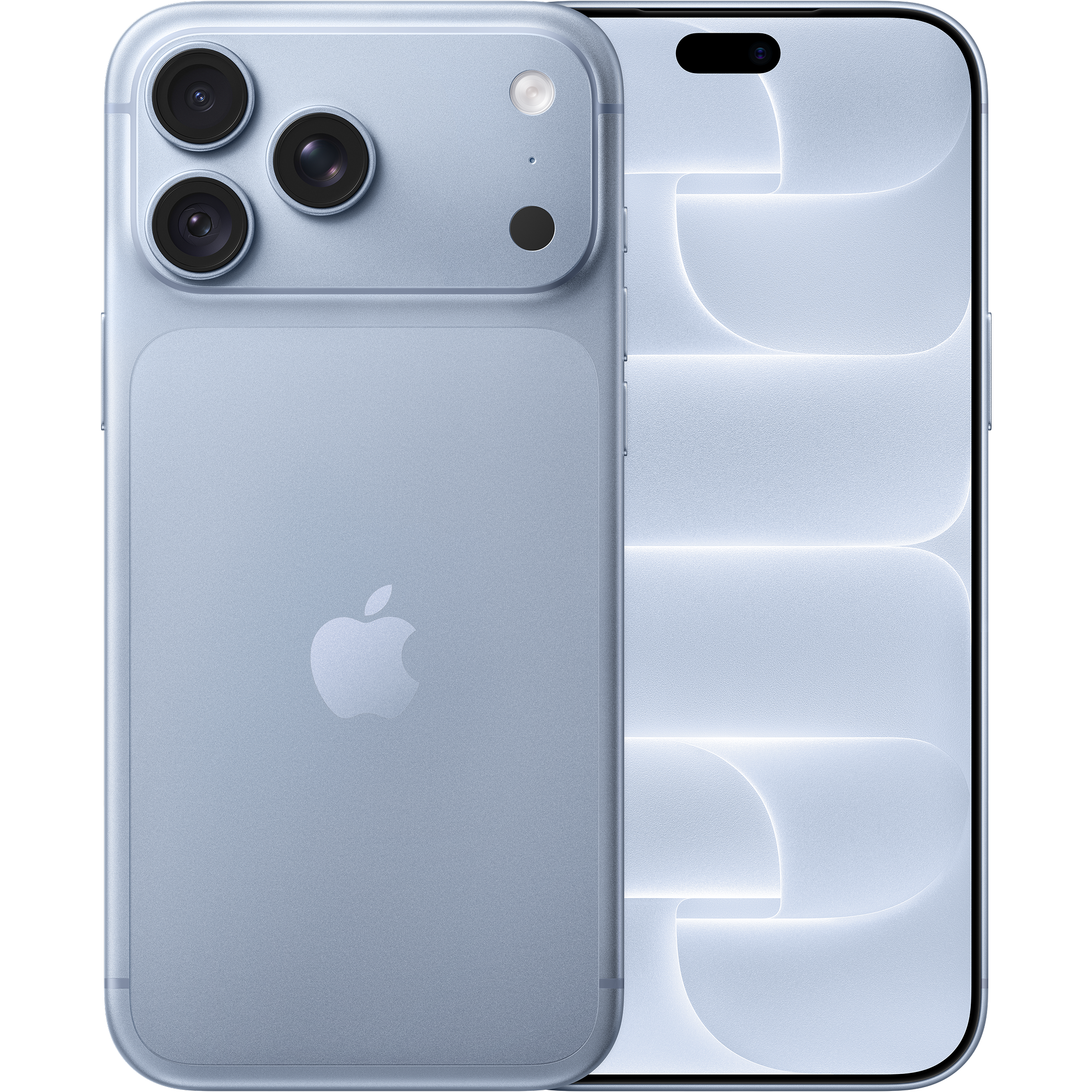 Vorder- und Rückansicht Apple iPhone 18 Pro Max Hellblau.